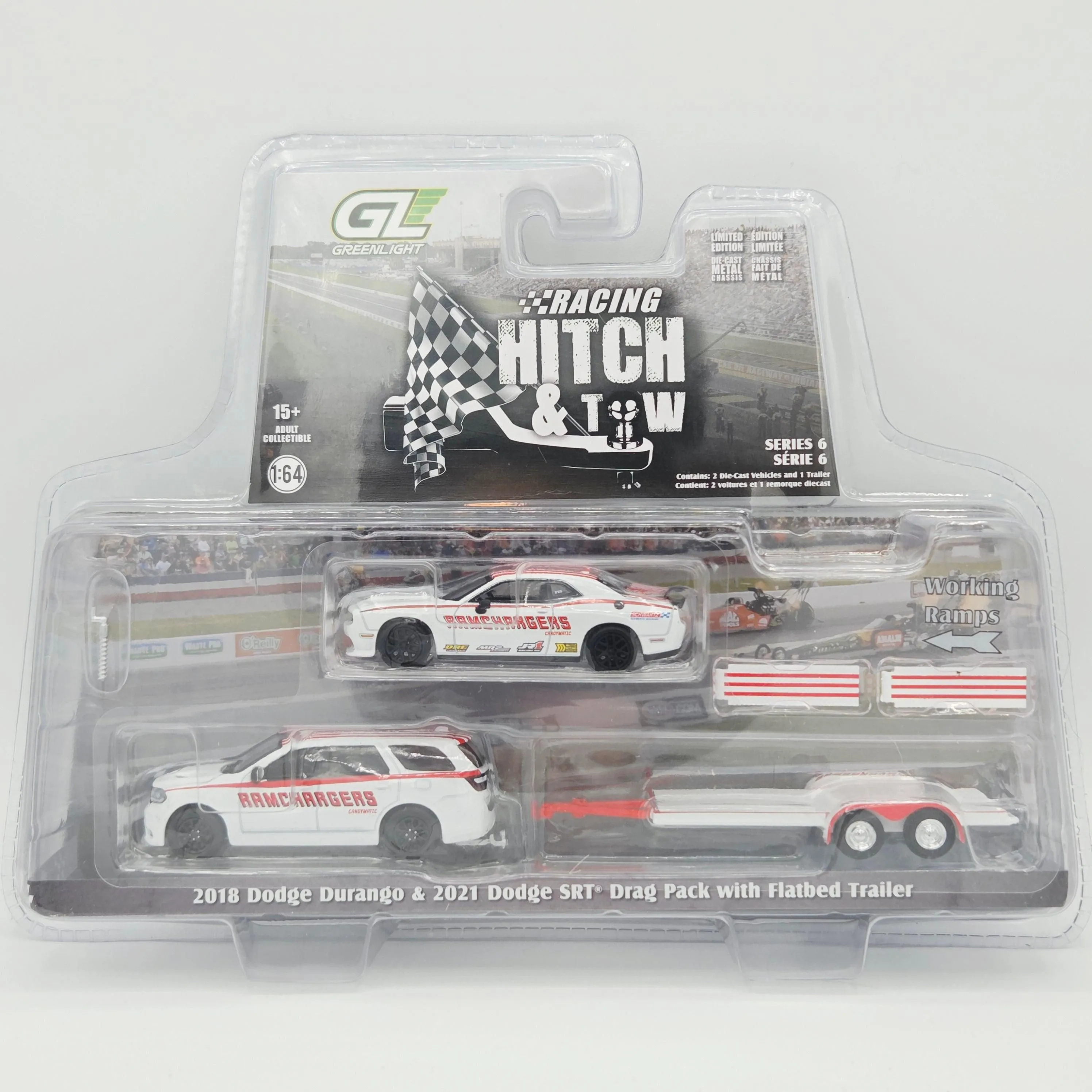 GreenLight '18 Dodge Durango w/ '21 Dodge SRT Drag Pack - 1:64, Ramchargers (2026 Racing Hitch & Tow Series 6)