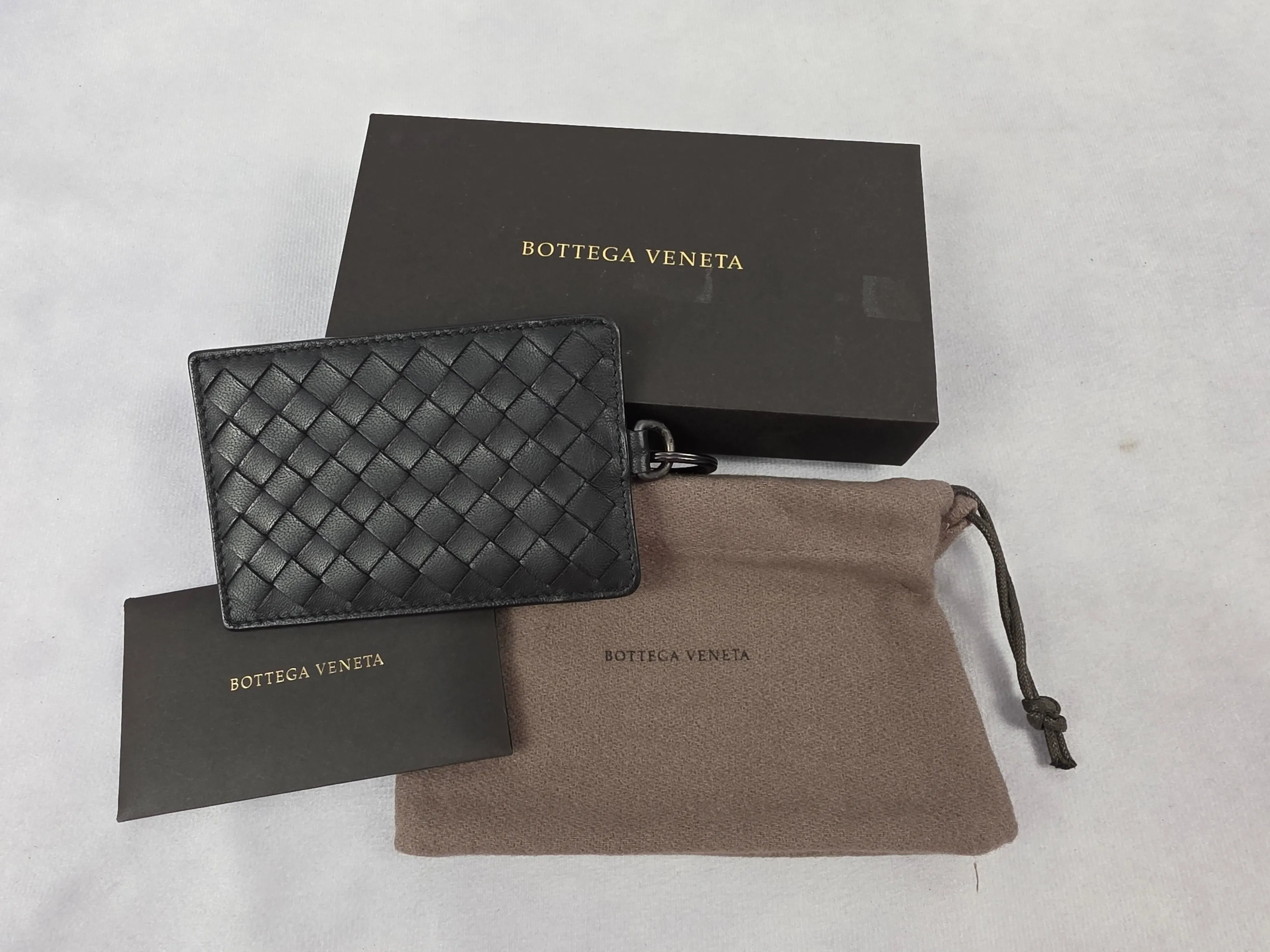 Bottega Veneta Intrecciato Leather Badge ID Holder with Box & Dust Bag – Black
