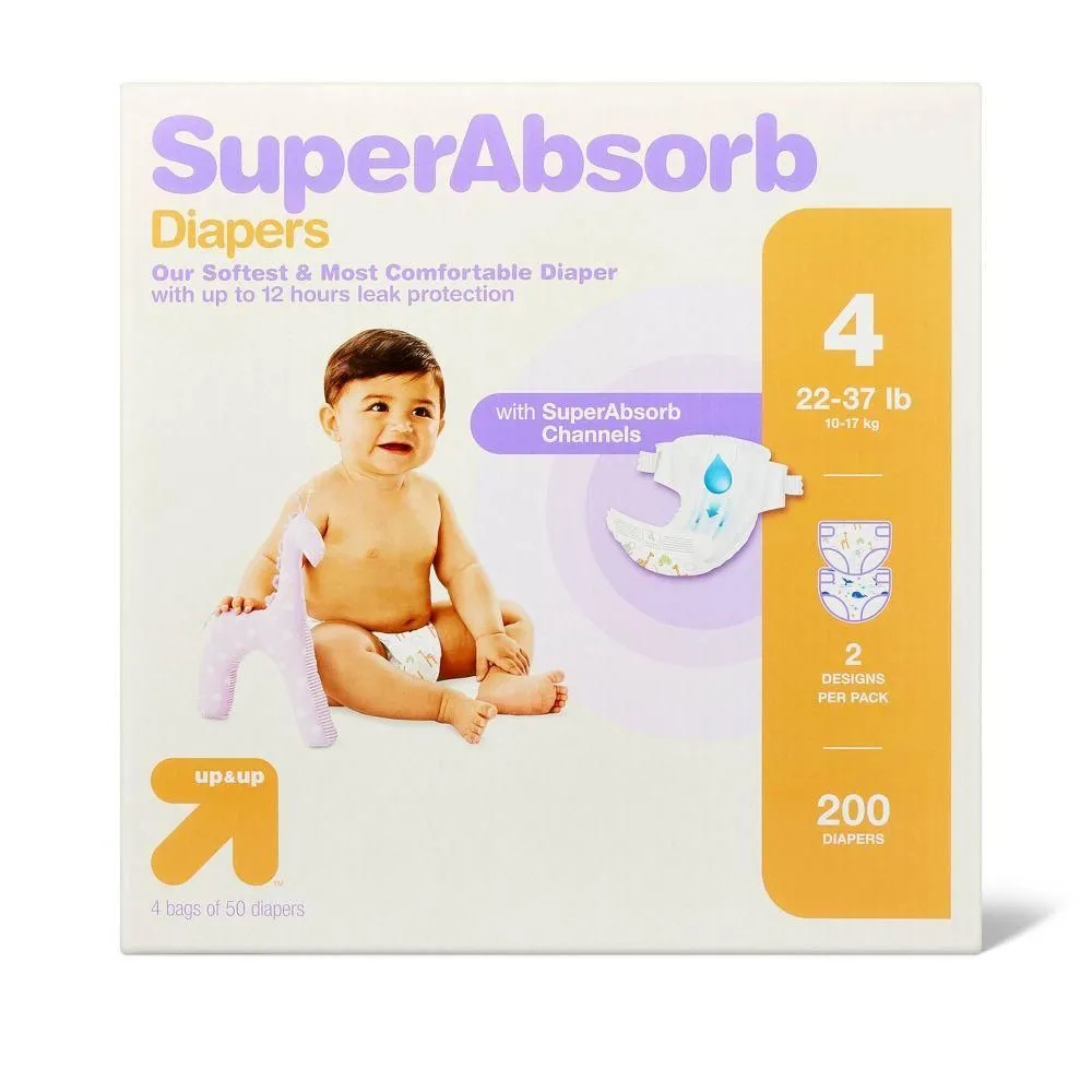 New without Tags - Disposable Diapers Economy Pack - Size 4 - 200ct - up &