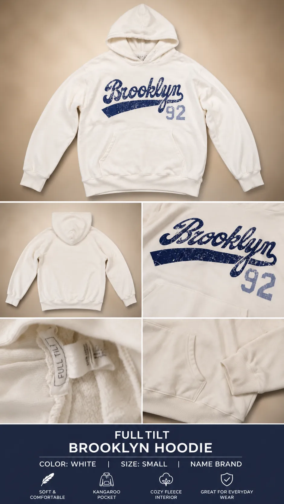 Full Tilt Brooklyn '92 White Graphic Hoodie – Juniors Small