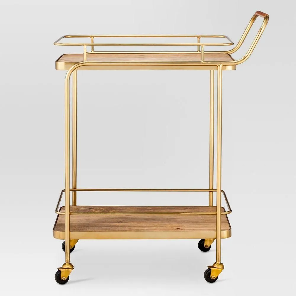 New without box - Metal Wood and Leather Bar Cart - Gold - Threshold
