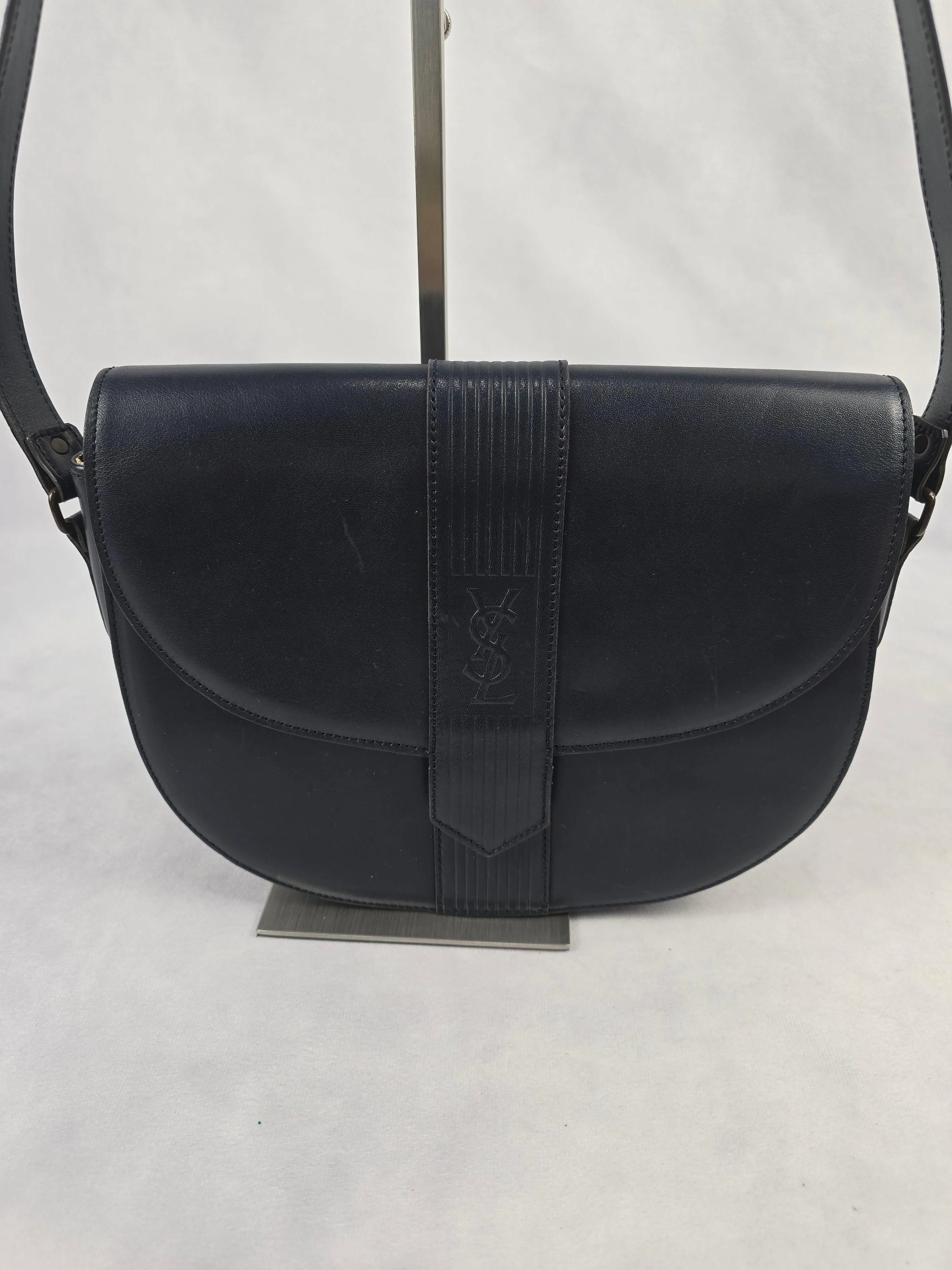 YSL Vintage Navy Leather Shoulder Bag