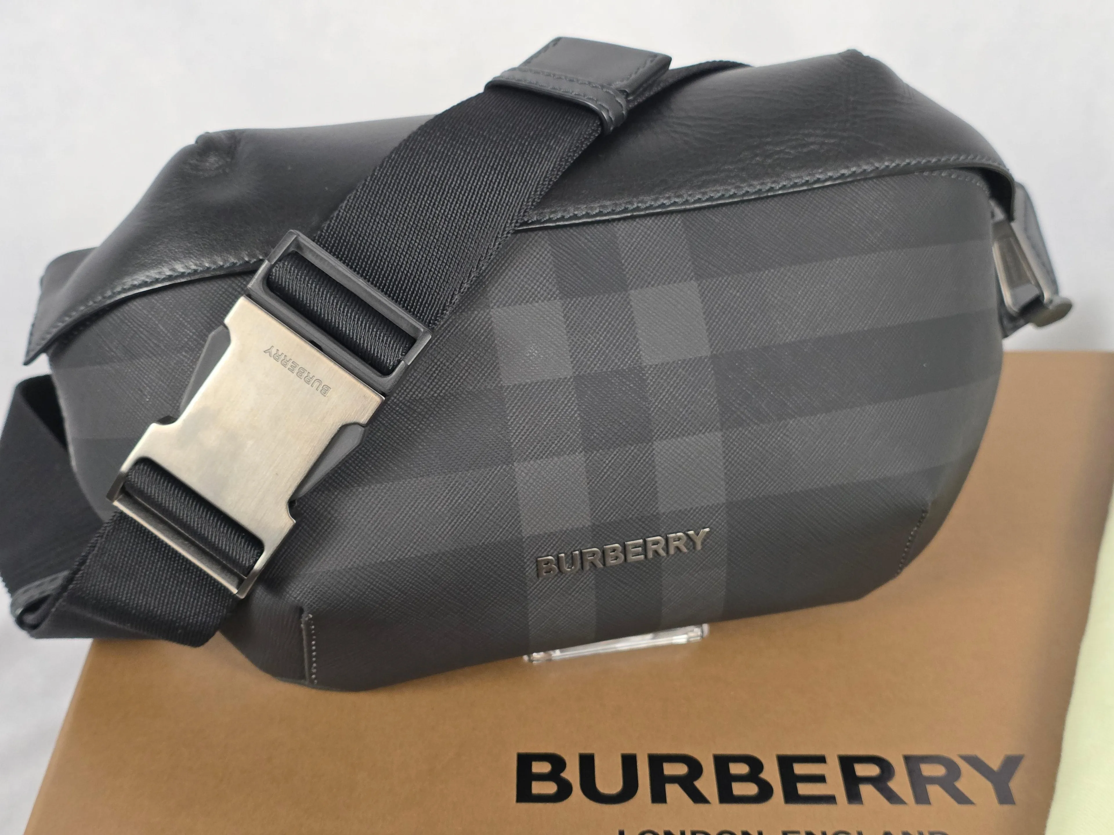 Burberry Sonny Plaid Charcoal Belt Bag