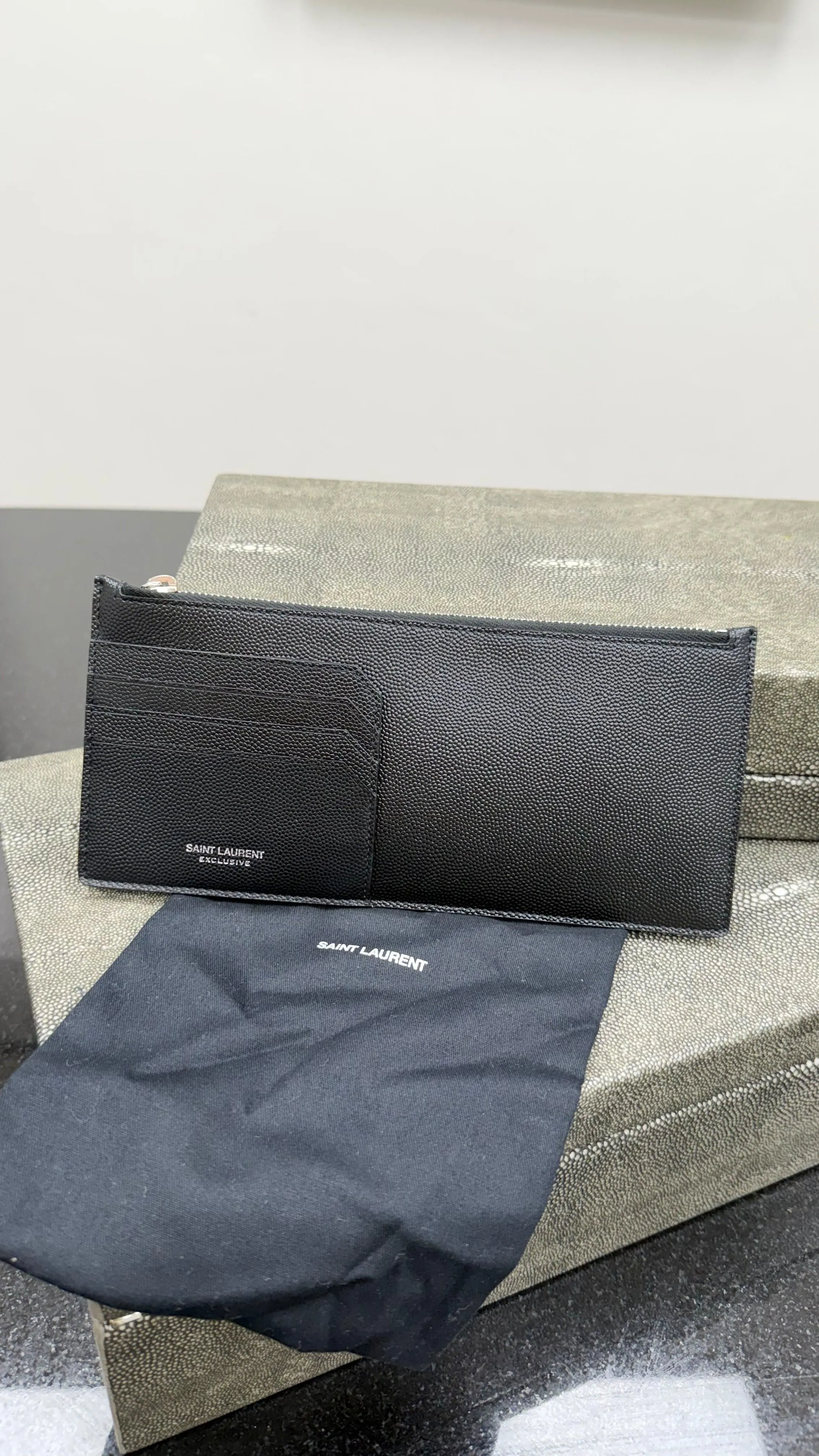 Saint Laurent YSL Black Leather Long Card Case