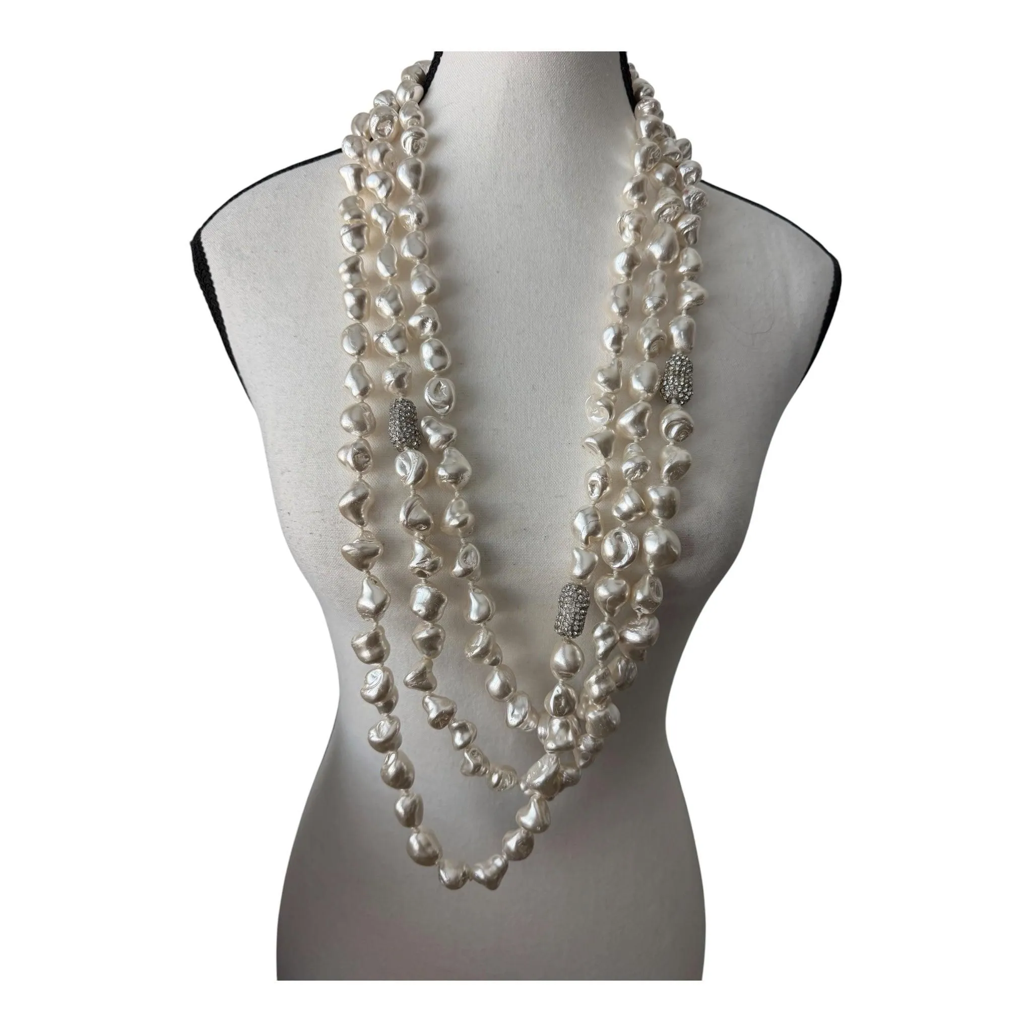 Kenneth Jay Lane Multi-Strand Baroque Pearl Statement Necklace with Crystal Pavé Accents | NWT
