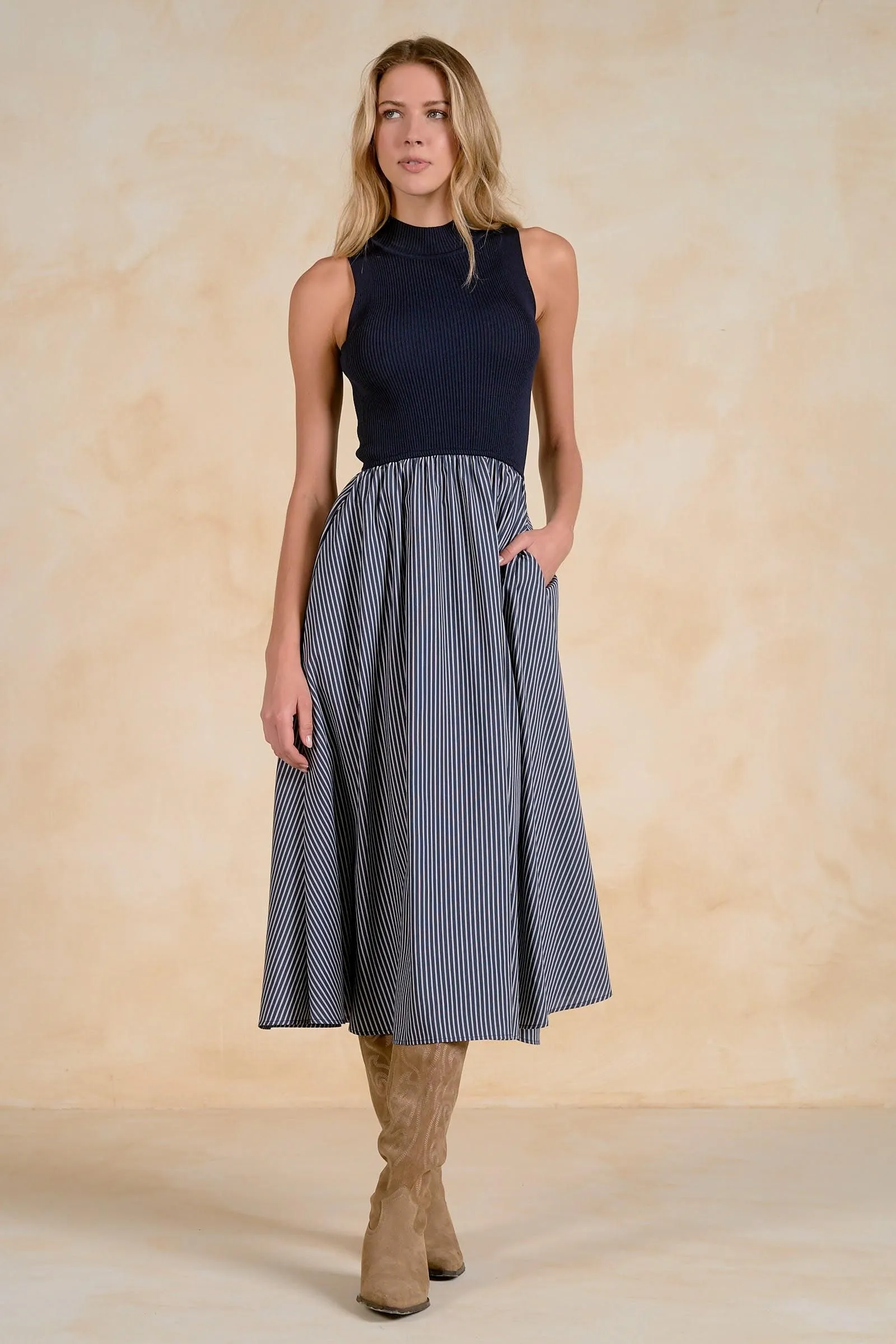 Elan Maxi Mock Neck Sleeveless Dress