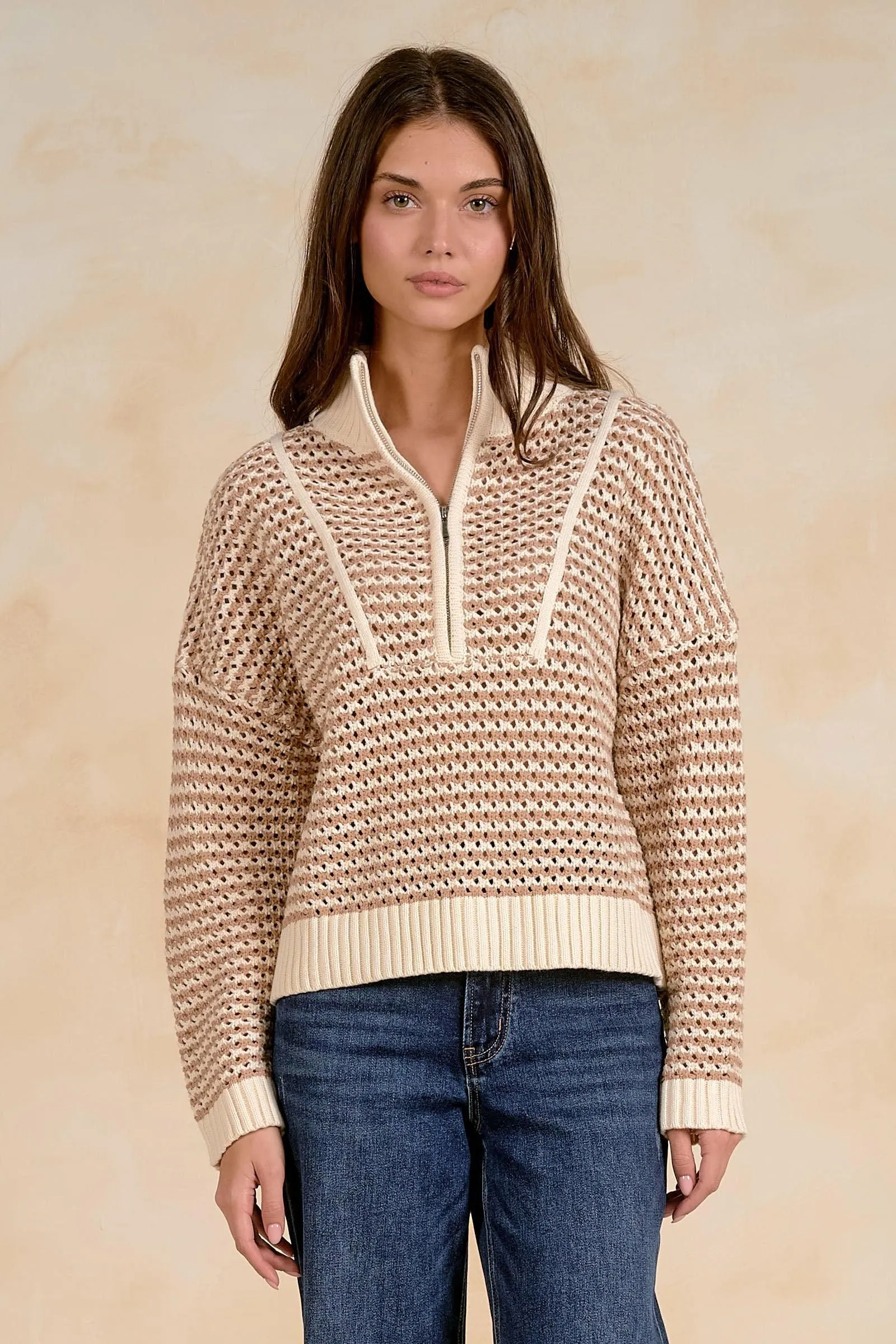 Elan 1/4 Zip Open Knit Sweater