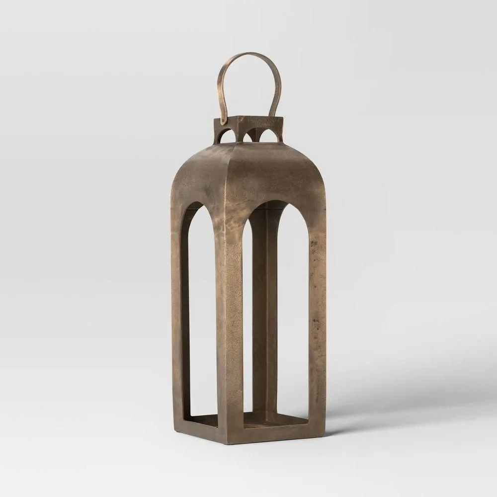 New without box - 21.875"x8" Pillar Cast Aluminum Lantern Candle Holders Gold - Threshold