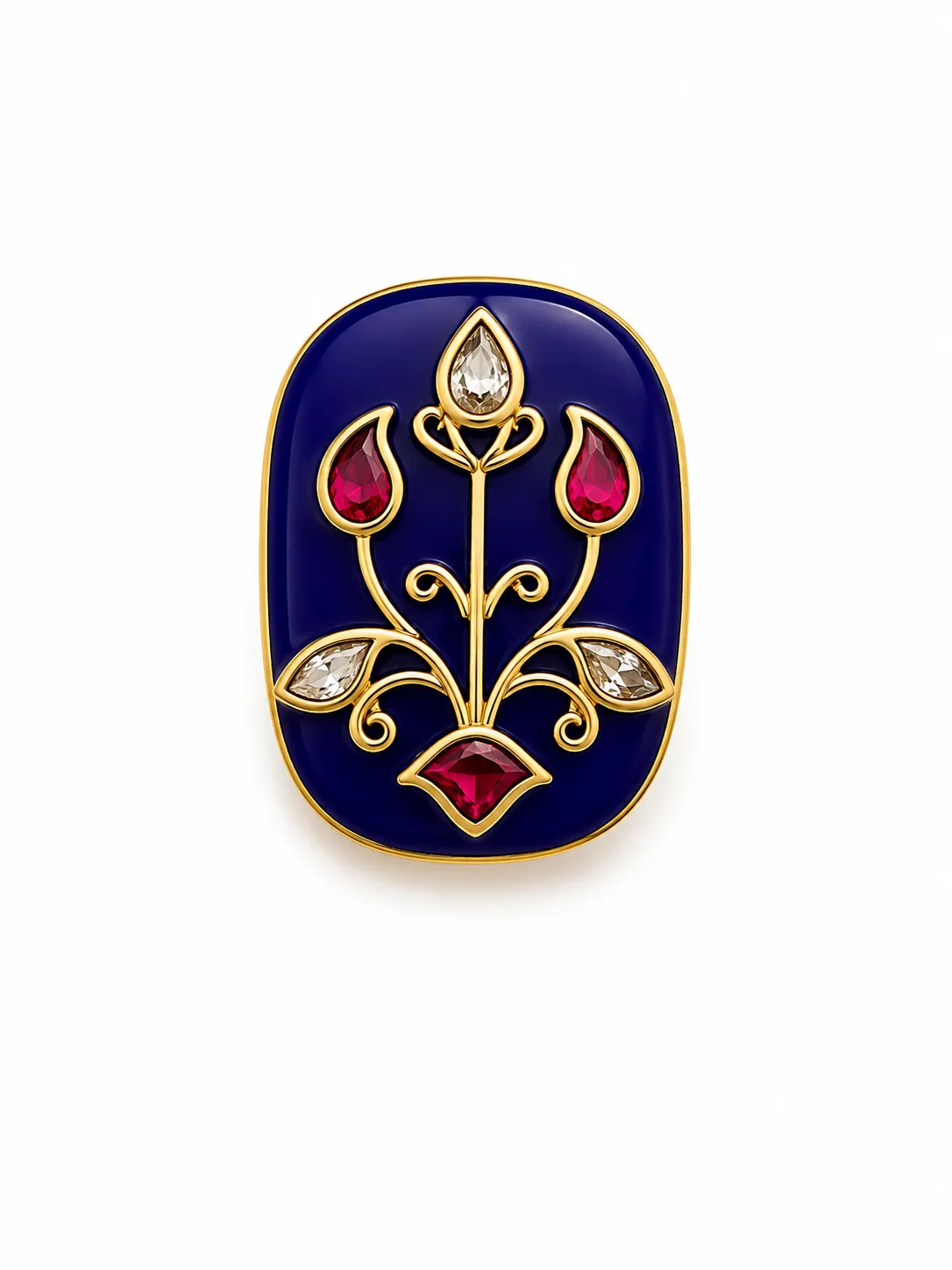 Pushpika Gold-Tone Royal Blue Enamel Floral Statement Ring | Jaipur Rose Indian Jewelry Kerala Jewelry USA
