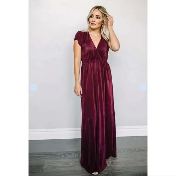 open lace back dress ATHENA PLEATED V NECK MAXI DRESS main image 1