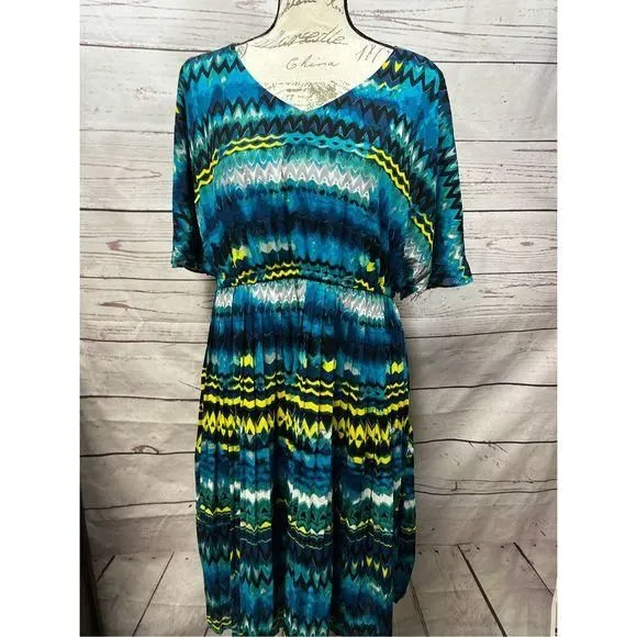 Product image for Lane Bryant 14/16 blue/yellow short sleeve dress - 2578