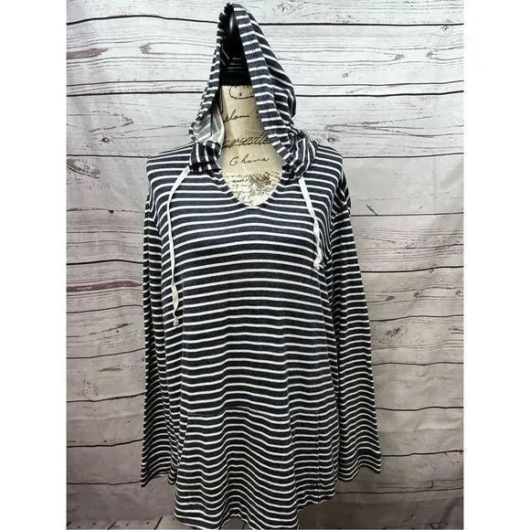 Product image for Fresh Produce XL blue and white stripped hooded sweatshirt (1812)