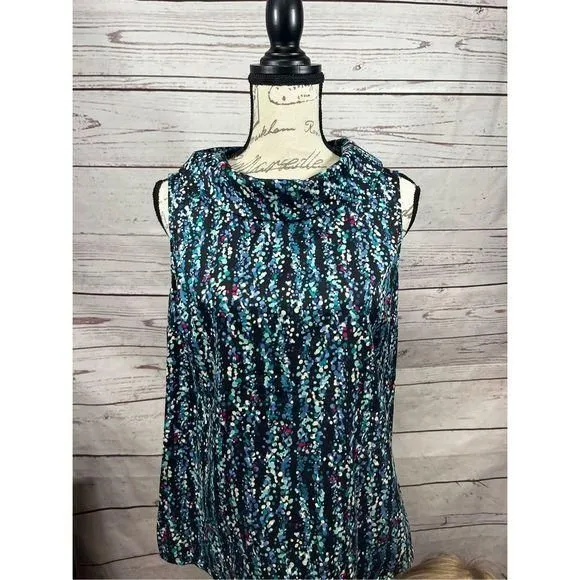 Product image for Talbots size medium blue/black/pink/white sleeveless blouse - 2454
