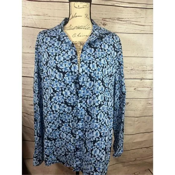 Product image for Club Room size large blue button down with blue flowers - 2316