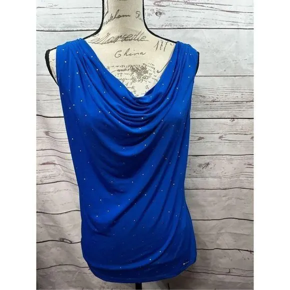 Product image for Calvin Klein large blue sleeveless blouse with sparkly beads (#2026)