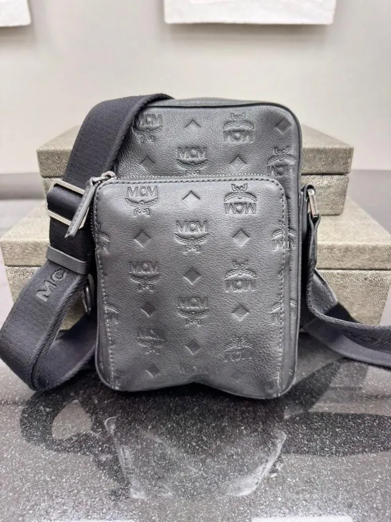 MCM Black Embossed Visetos Leather Klassic Crossbody Bag