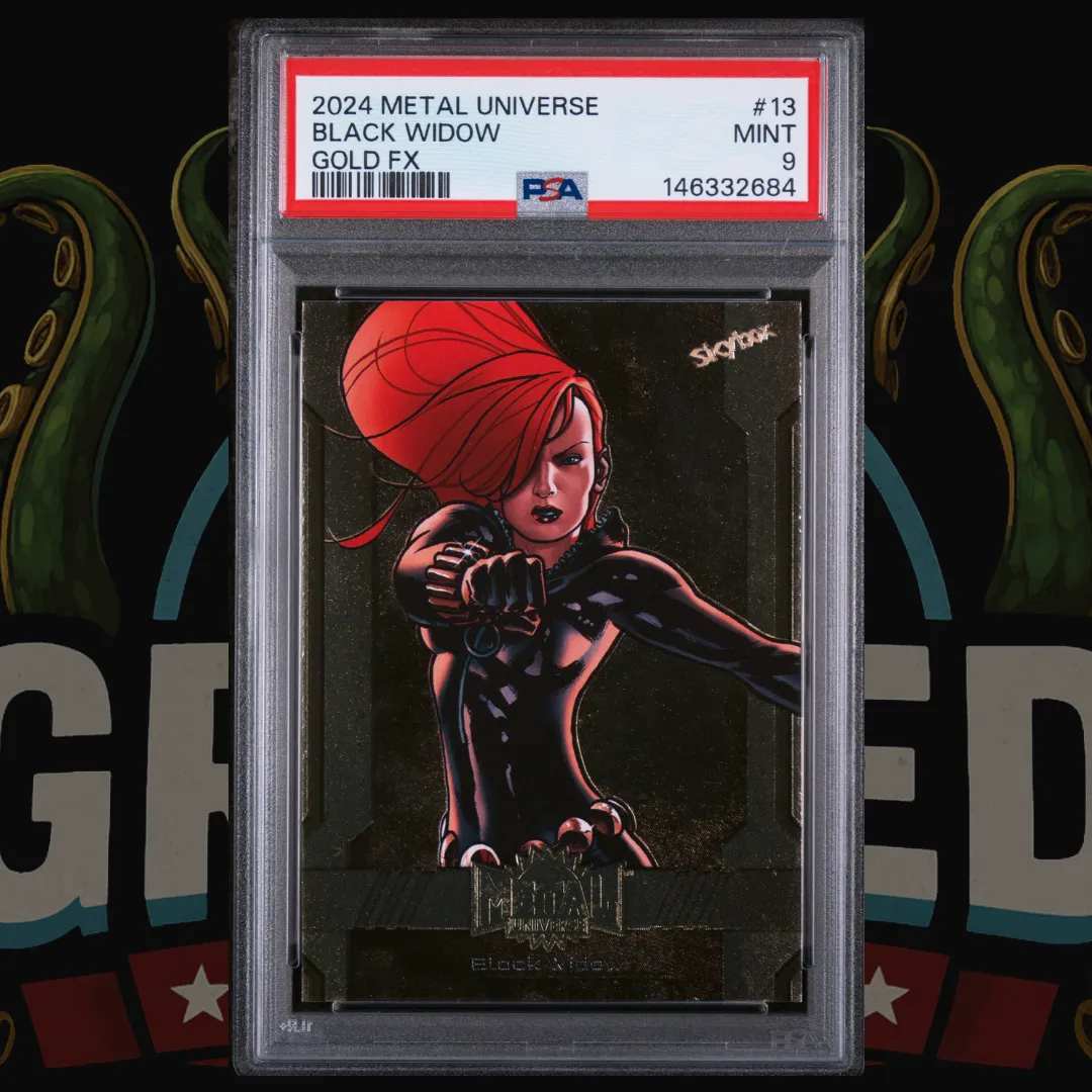 2024 UD Marvel Metal Universe Avengers Card 13 Black Widow Gold PSA 9
