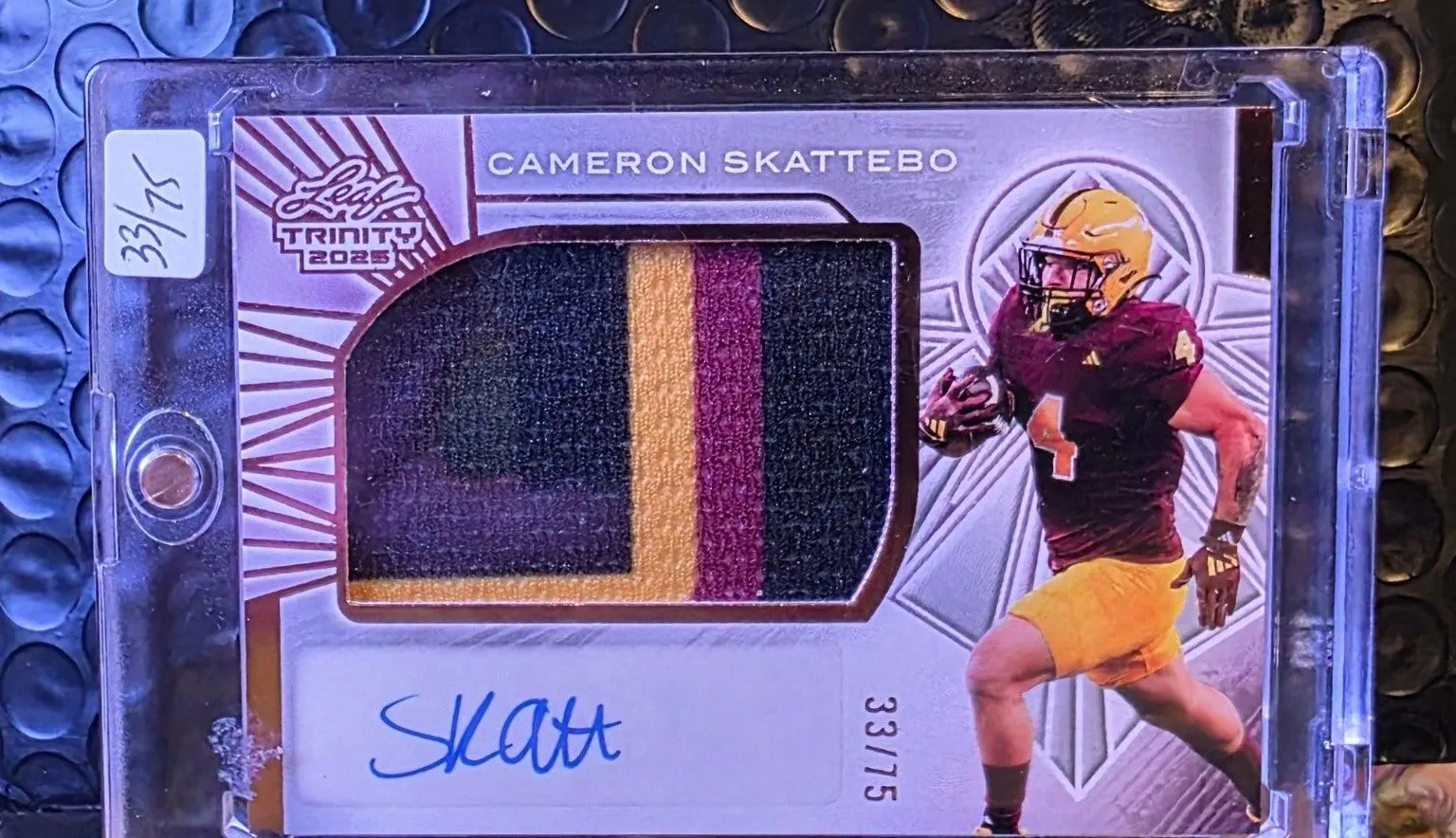 2025 Leaf Trinity Cameron Skattebo Rookie Patch Auto /75