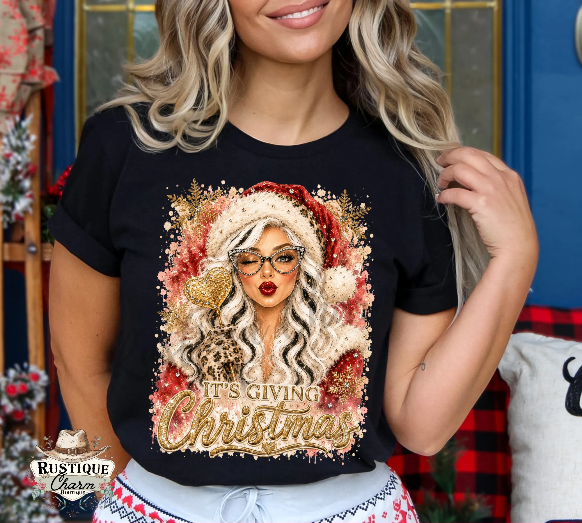 It’s Giving Christmas Glam Graphic Tee – Black