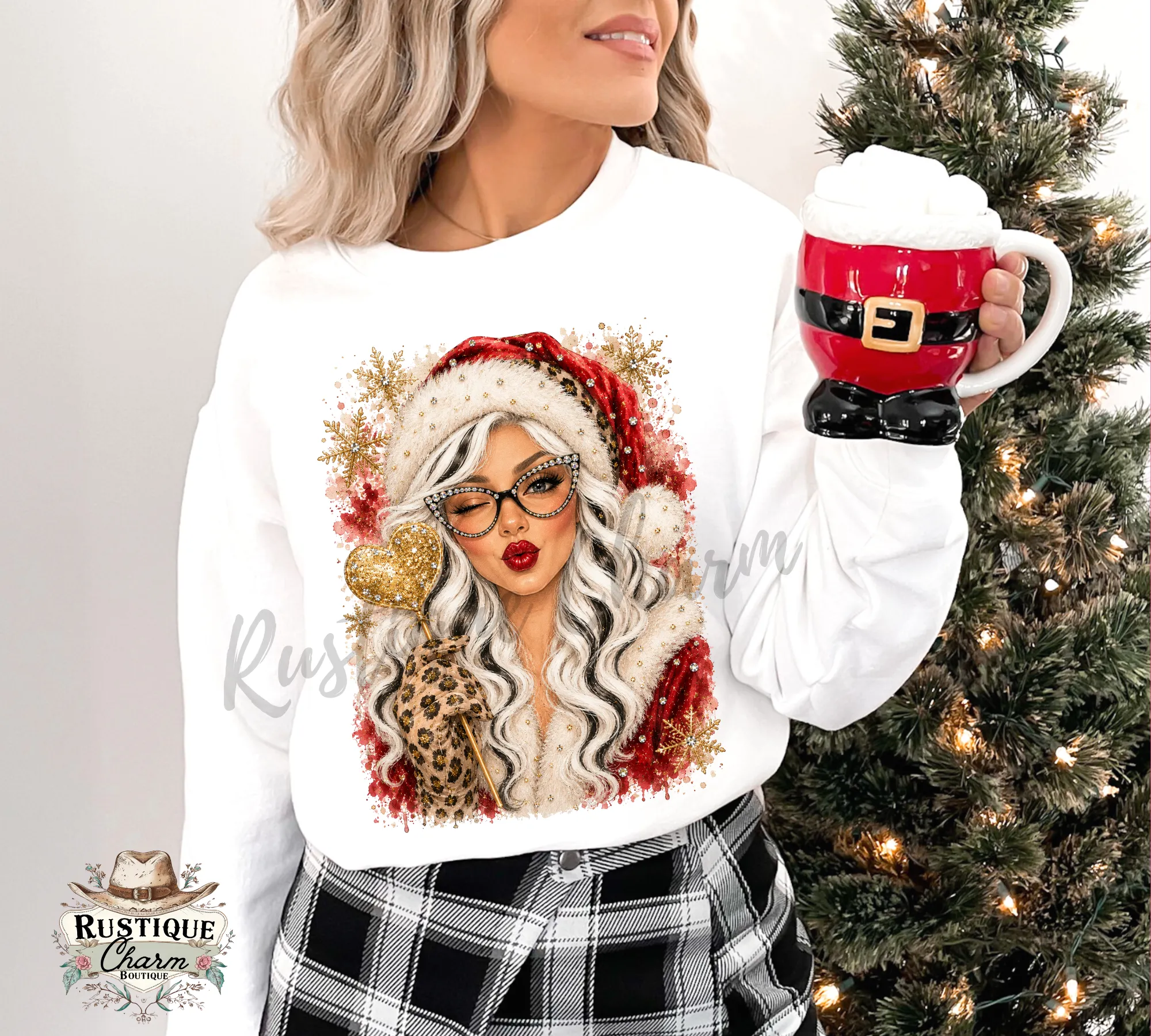 Winking Mrs. Claus Heart Balloon Graphic Tee & Sweatshirt