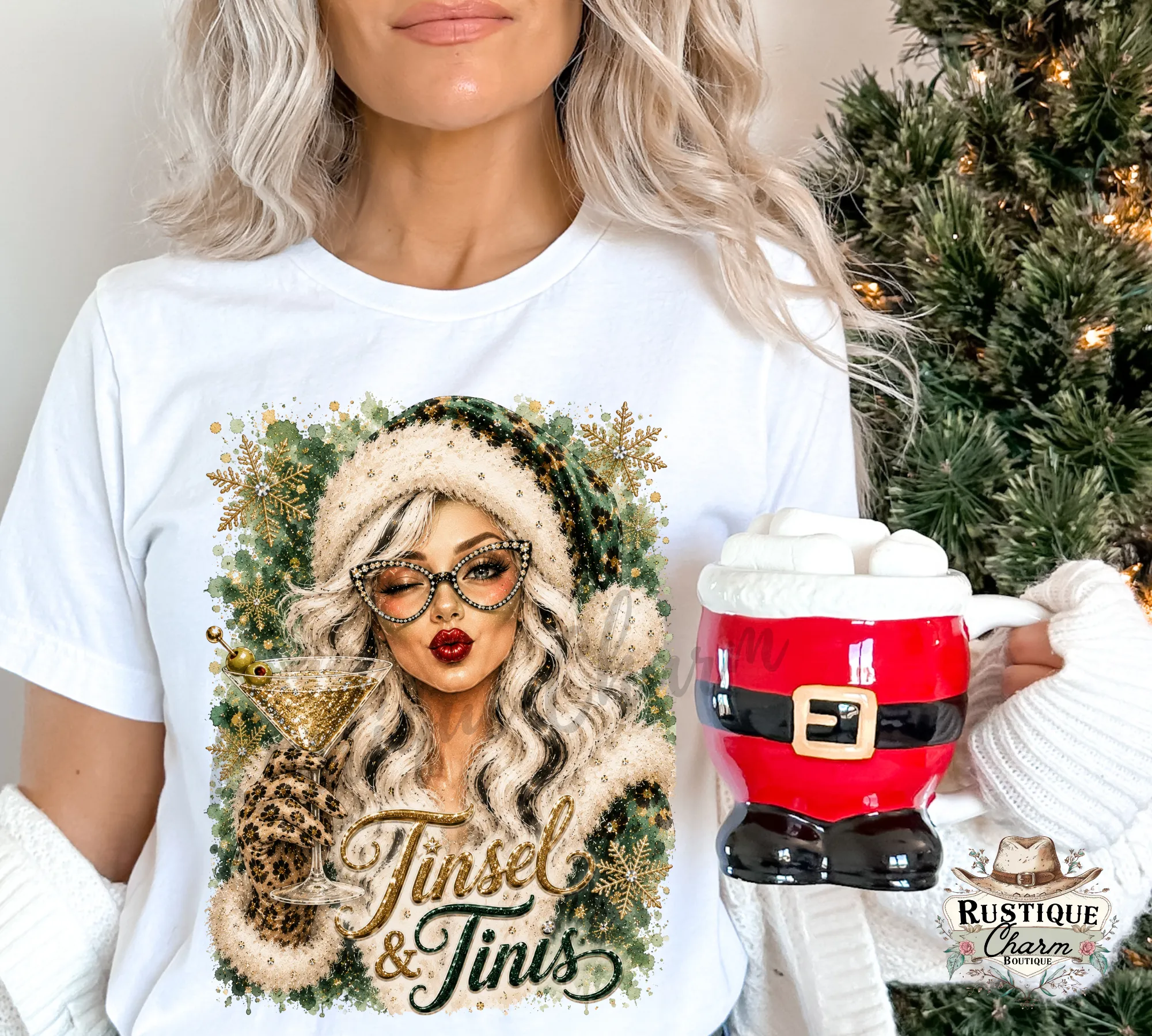 Tinsel & Tinis Glam Mrs. Claus Graphic Tee & Sweatshirt