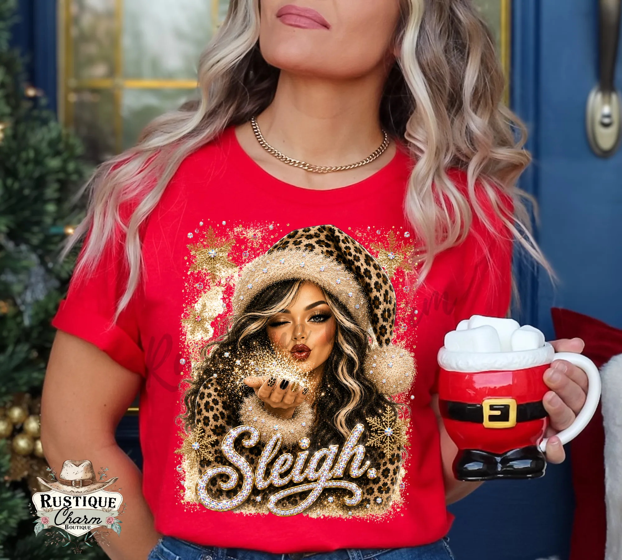 Sleigh Leopard Mrs. Claus Graphic Tee & Sweatshirt