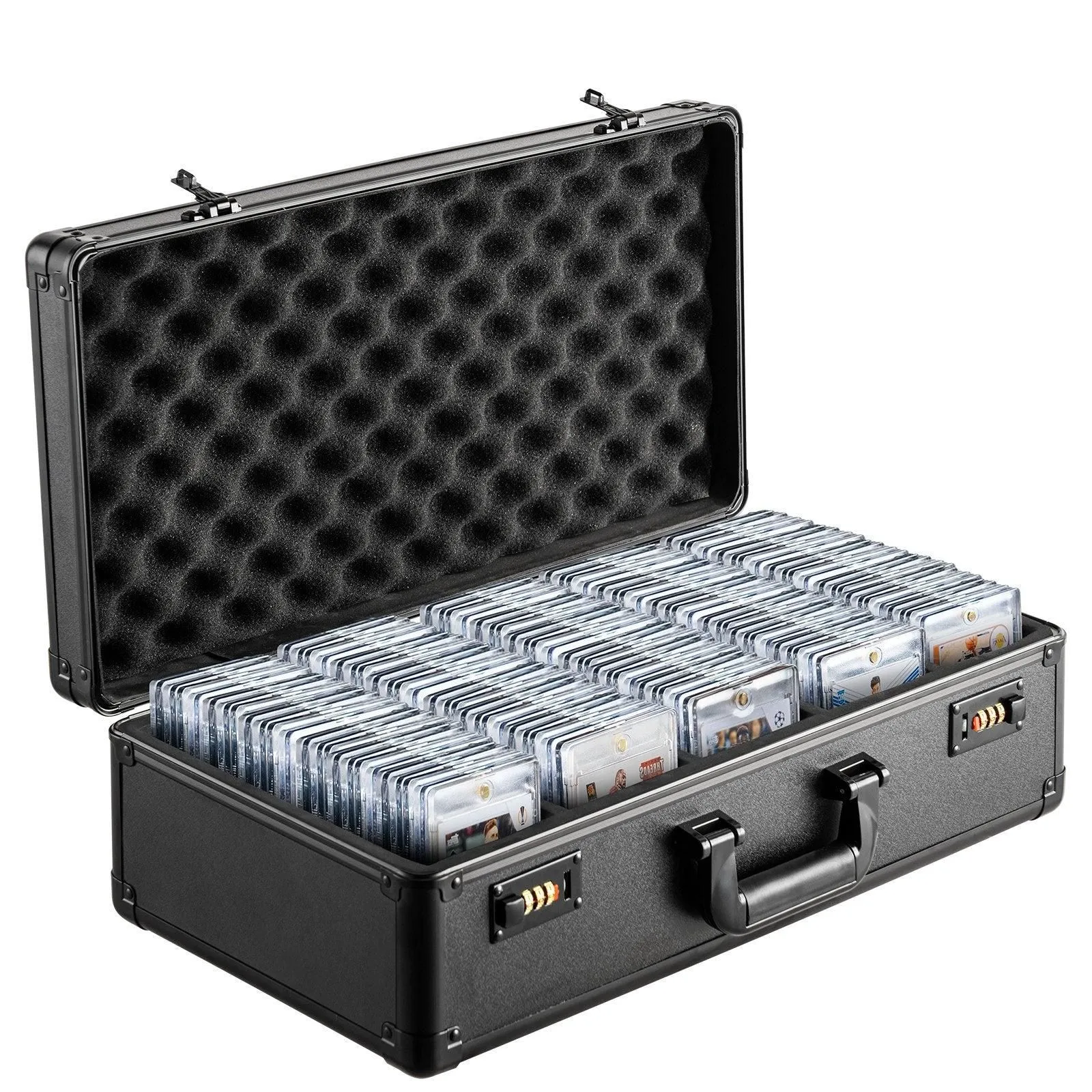 Graded Card Storage Box, 5 Slots, Graded Sports Cards Holder Carrying Case With Coded Lock Foam Dividers, For 162 PSA Graded Cards 115 BGS Cards 130 SGC Cards 585 Top Loaders Or 999+ Loose Cards