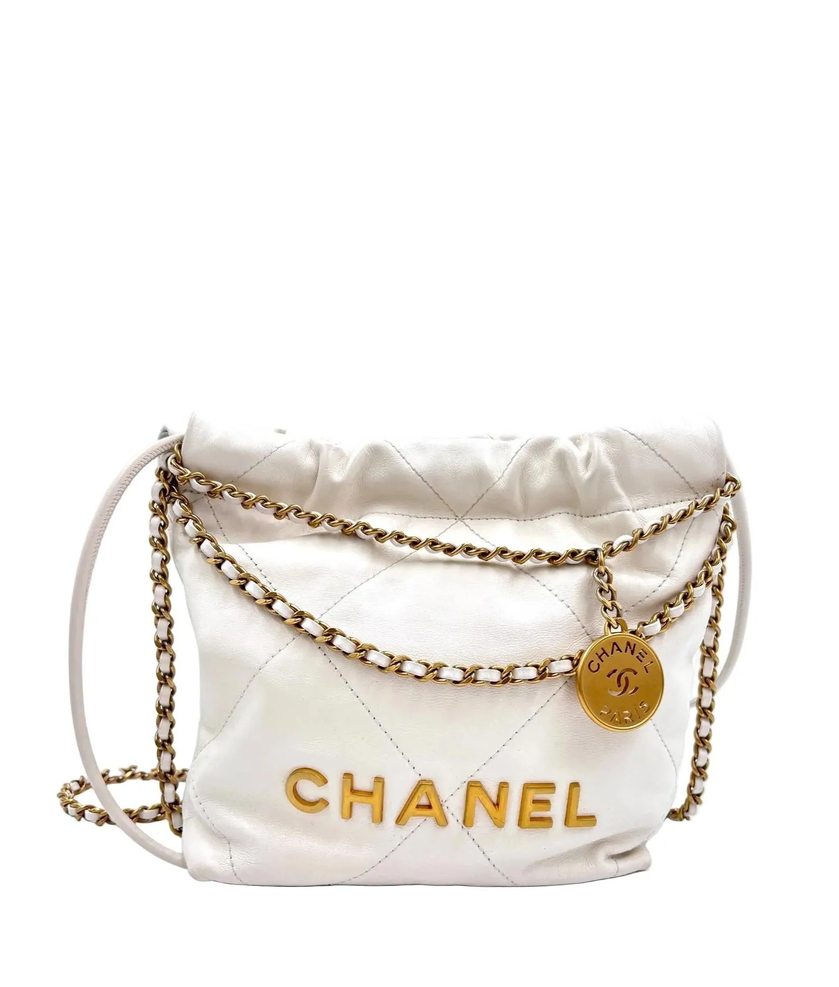 Pre-owned Chanel White Mini 22 with Gold Hardware - Authenticated