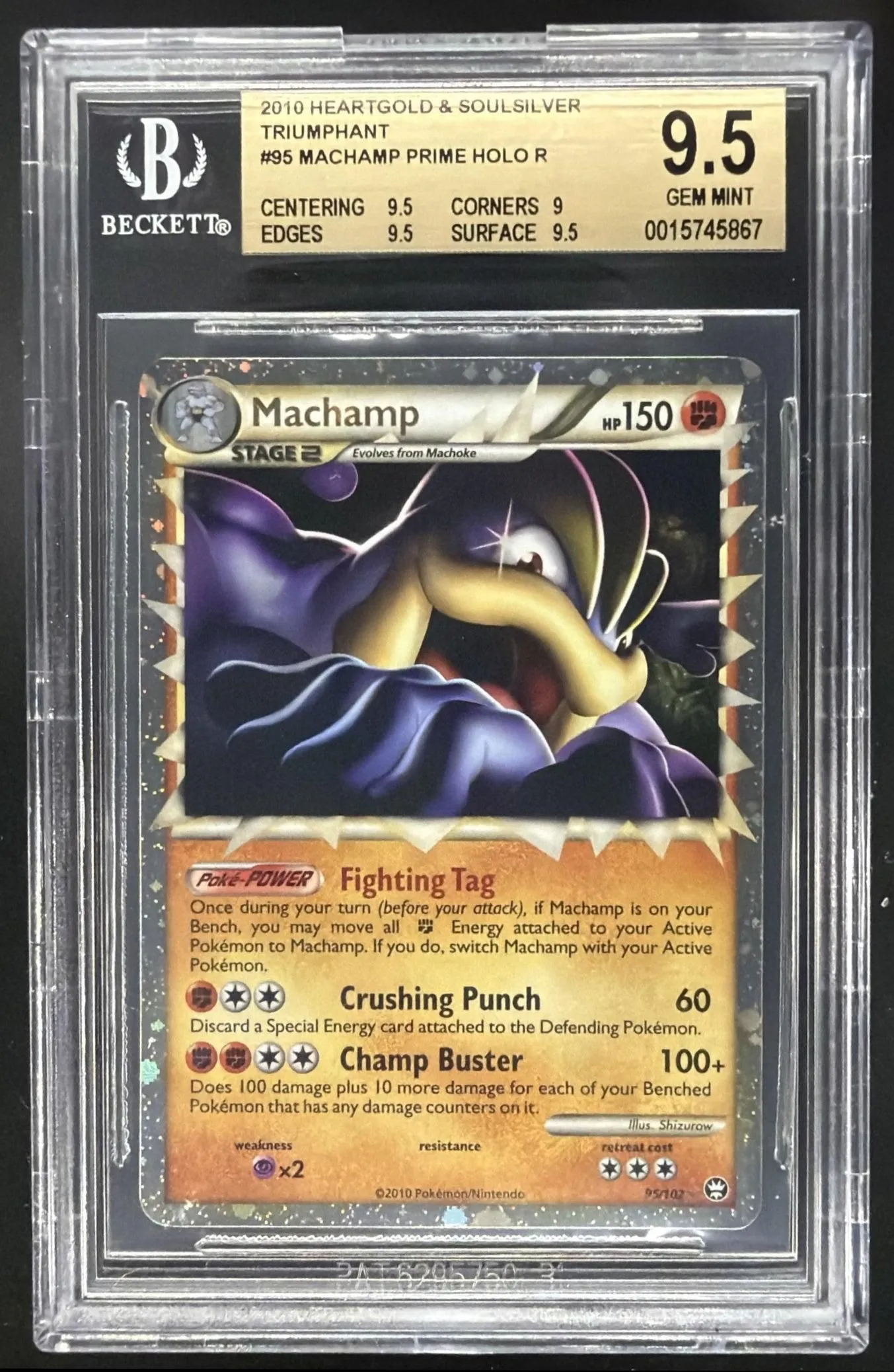2010 Pokemon HeartGold & SoulSilver Triumphant Machamp #95/102 BGS 9.5