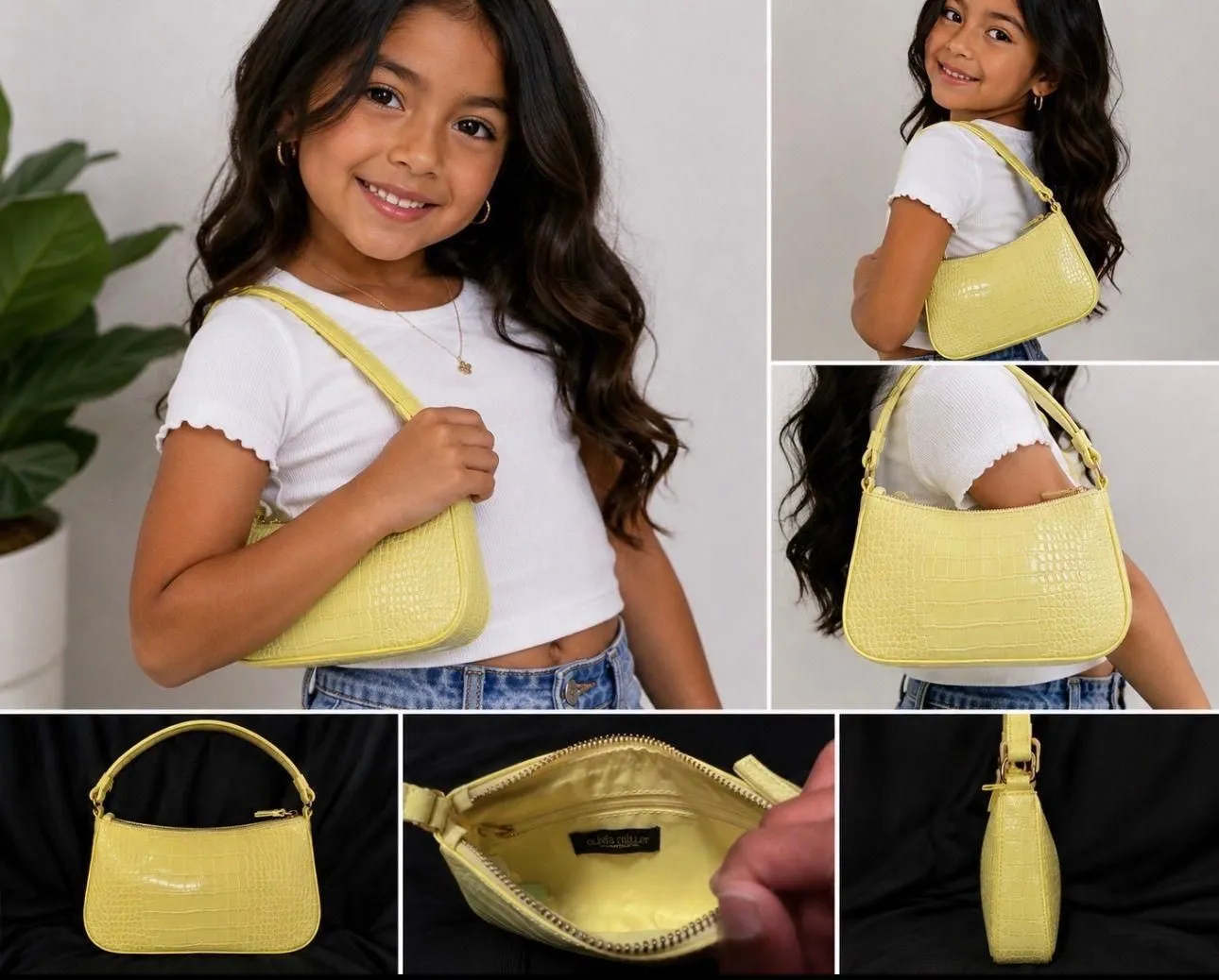 Olivia Miller Neon Yellow Croc Embossed Mini Shoulder Bag | Y2K Style | New