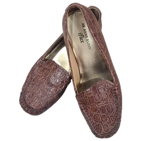 Product image for ANNE Klein iflex Brown Faux Leather Alligator Comfort Loafers Shoes
