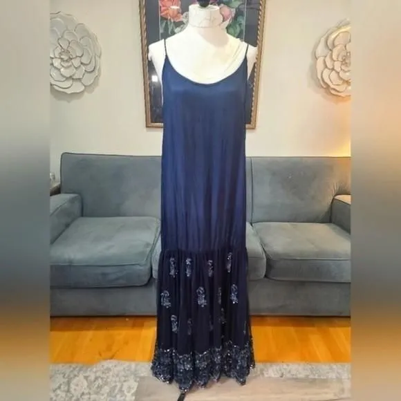 Product image for 90S Judith Ann Creations Navy Mesh Tule Layered Embellished Dress Gown