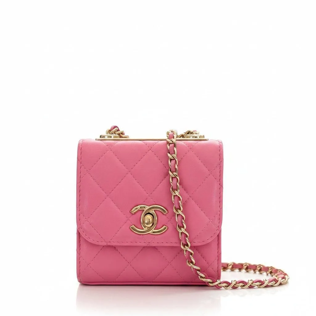 Pre-owned Chanel Pink Lambskin Mini Trendy CC Clutch with Chain - Authenticated