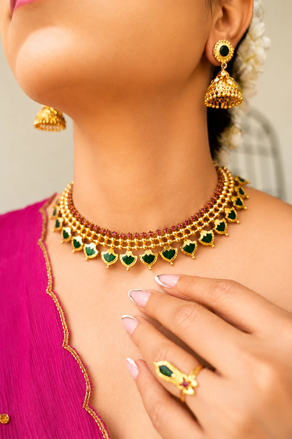 Smriti Palakka Necklace Kerala Antique Gold Plated Necklace Set – South Indian Temple Jewelry for Women | Indian Bridal & Wedding Jewelry by Jaipur Rose (Copy)