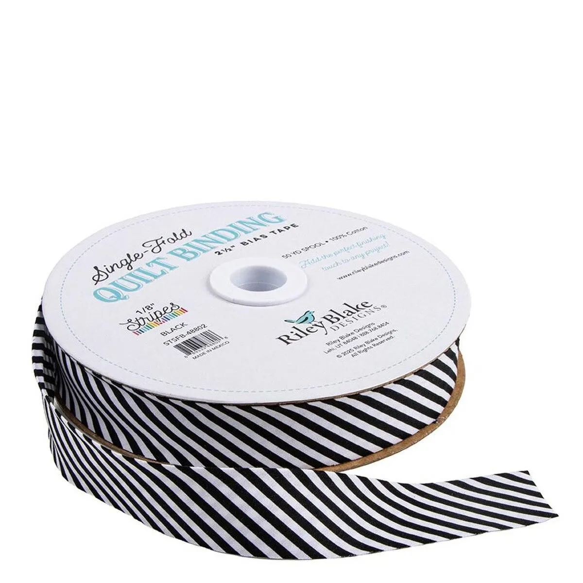 6 Yard Cut Single-Fold Quilt Binding 1/8" Stripe Black