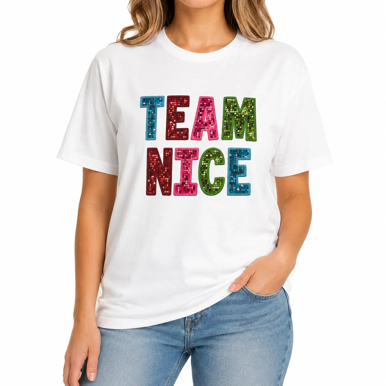 Team Nice T-Shirt on White with Crystals