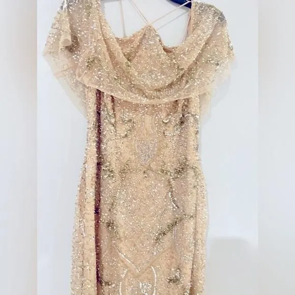 aidan mattox cold shoulder sequin dress Women Aidan Mattox Gold Sequin Silk Dolman Cold Shoulder Cocktail Dress  Size 0