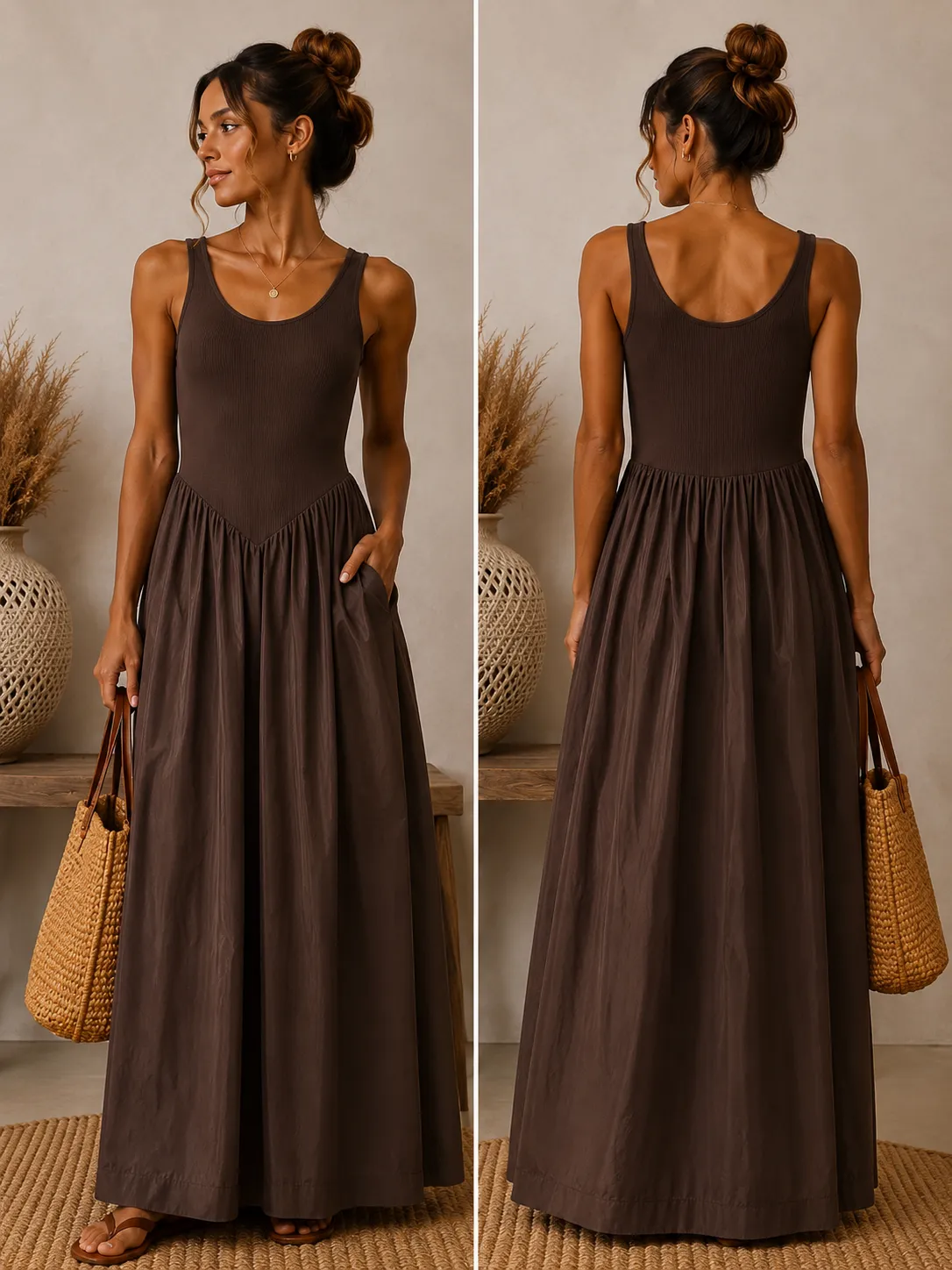 Ribbed Pocket Maxi Skater Dress | HerEdits