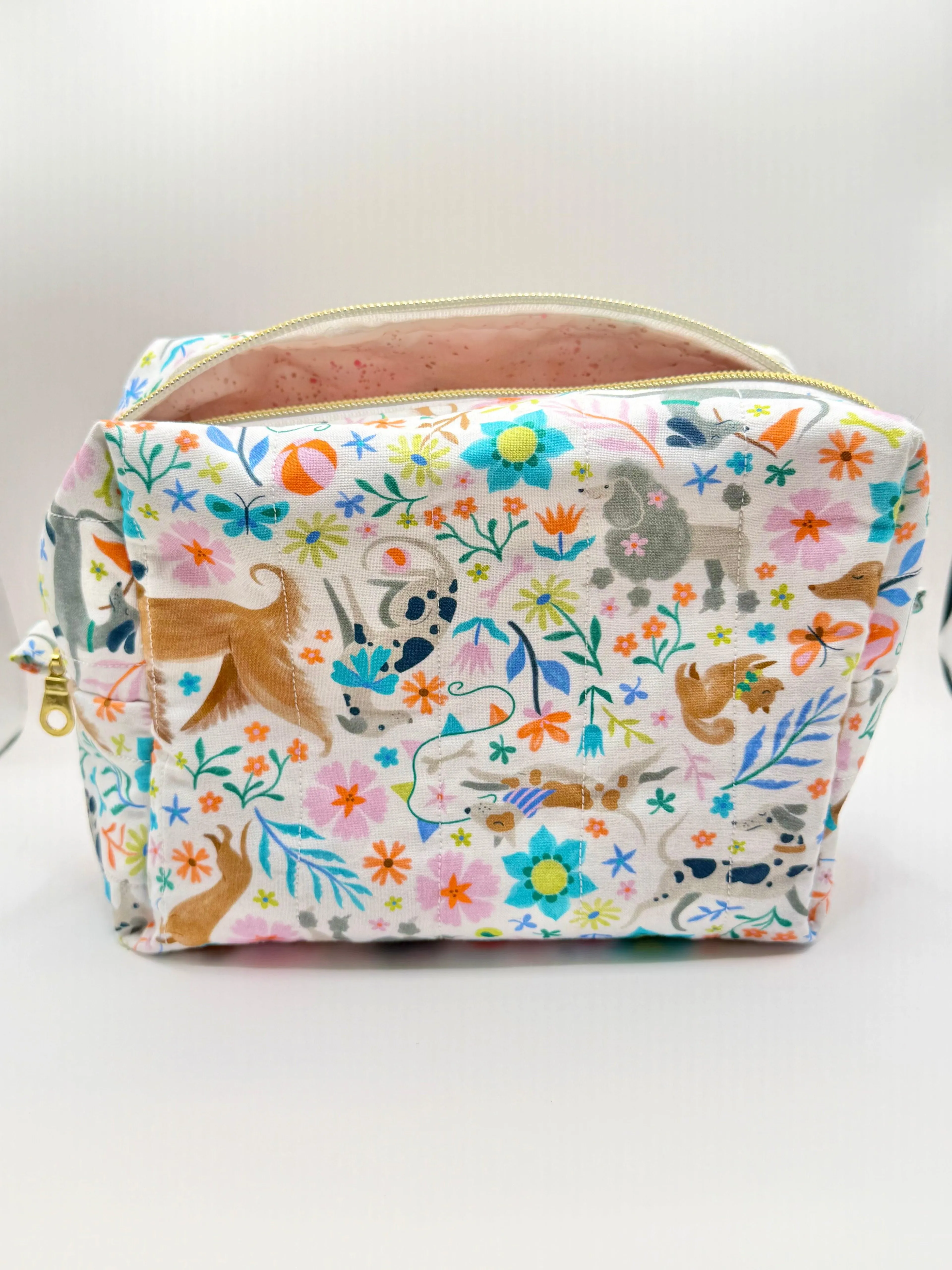 Dogs on White Make-Up Bag (large)