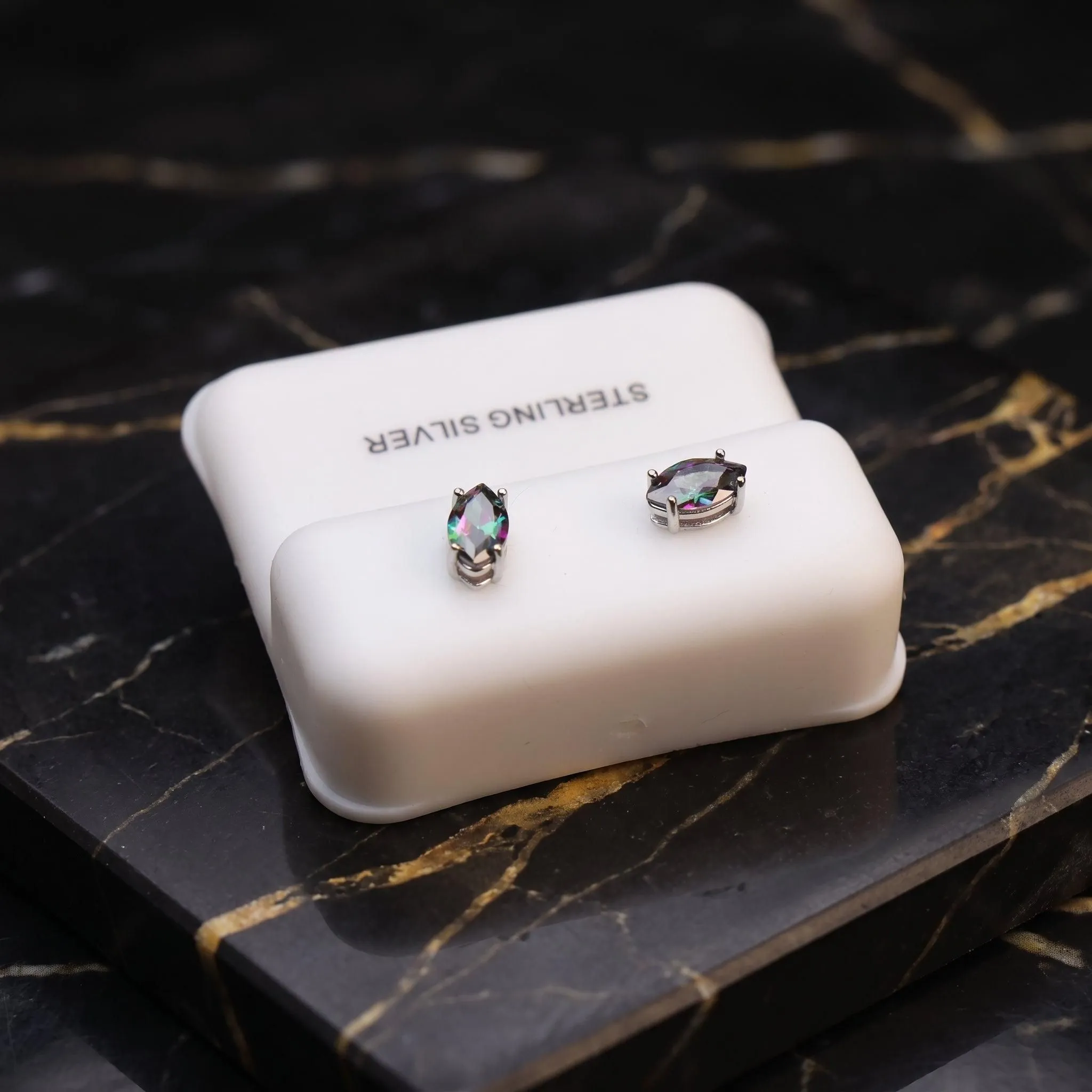 Marquise Cz Earrings Mystic Topaz 925 Sterling Silver Push Back Dainty