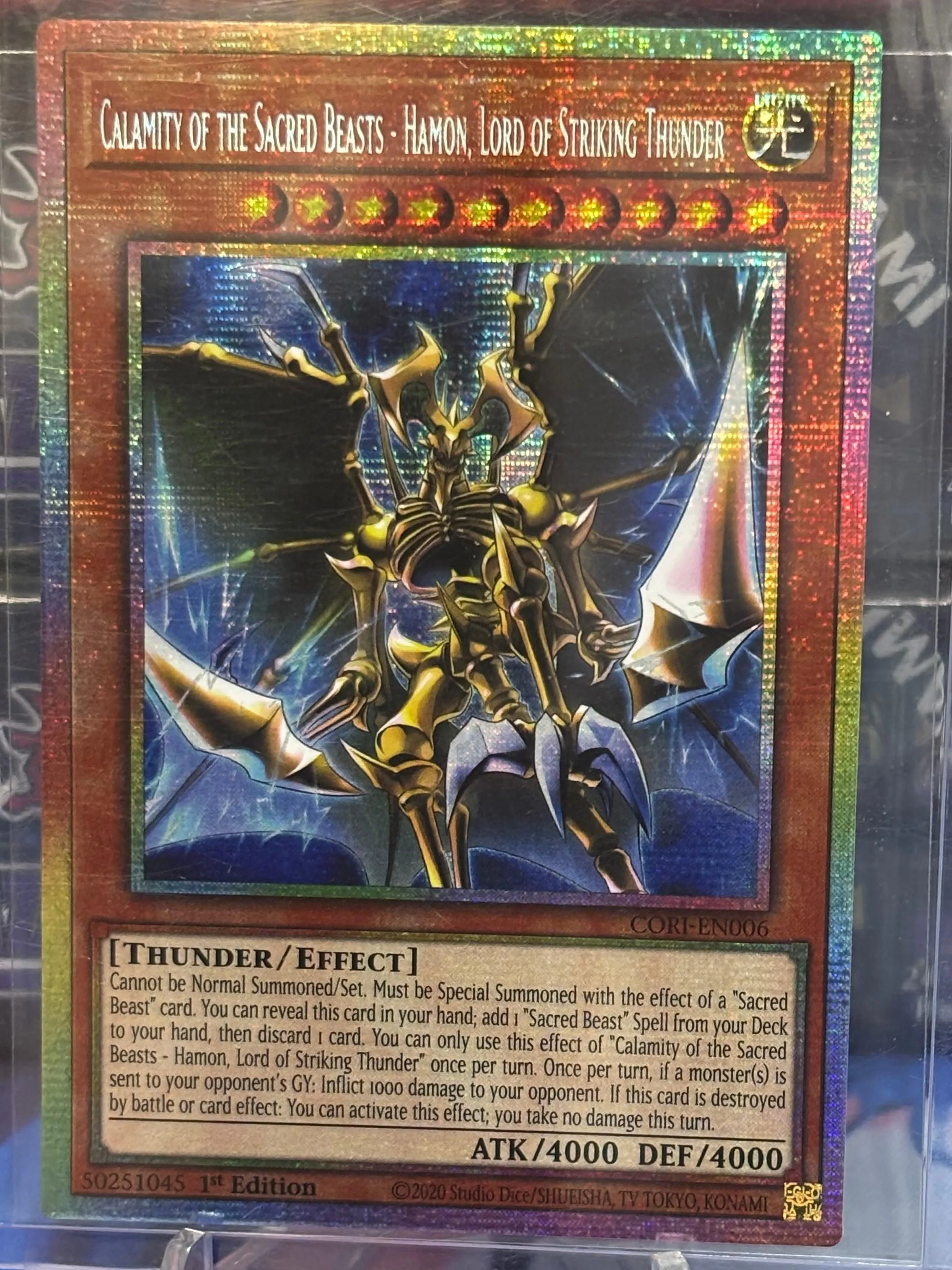 YUGIOH Calamity of the Sacred Beasts - Hamon, Lord of Striking Thunder Starlight Rare 1st Edition Near Mint CORI-EN006