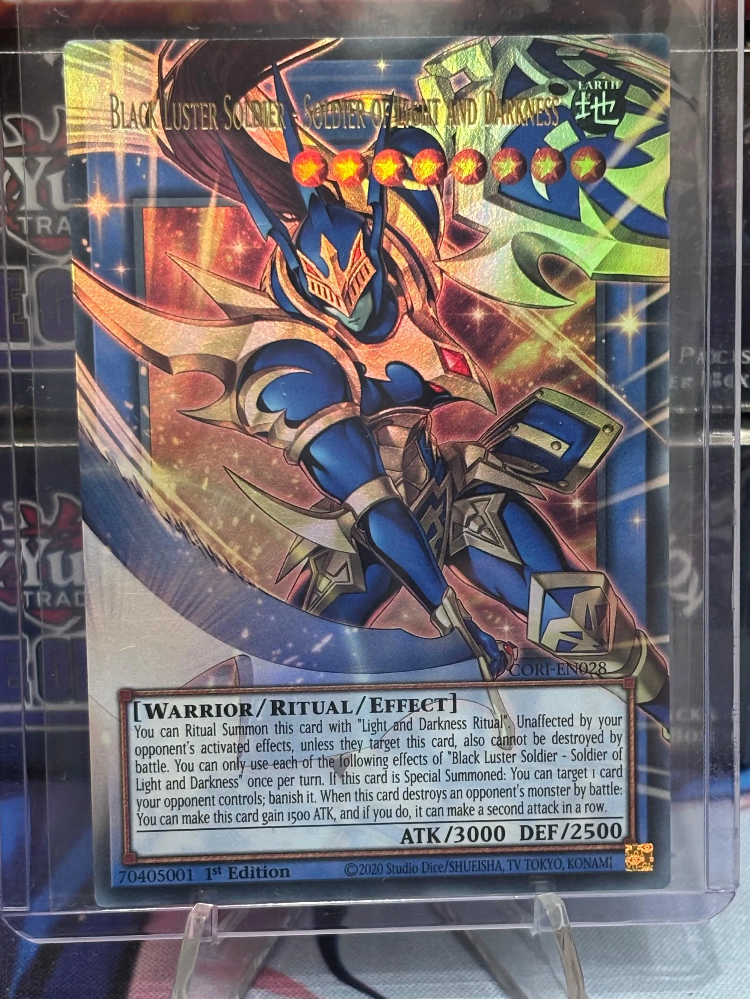 YUGIOH Black Luster Soldier - Soldier of Light and Darkness Ultra Rare (Overframe) 1st Edition Near Mint CORI-EN027