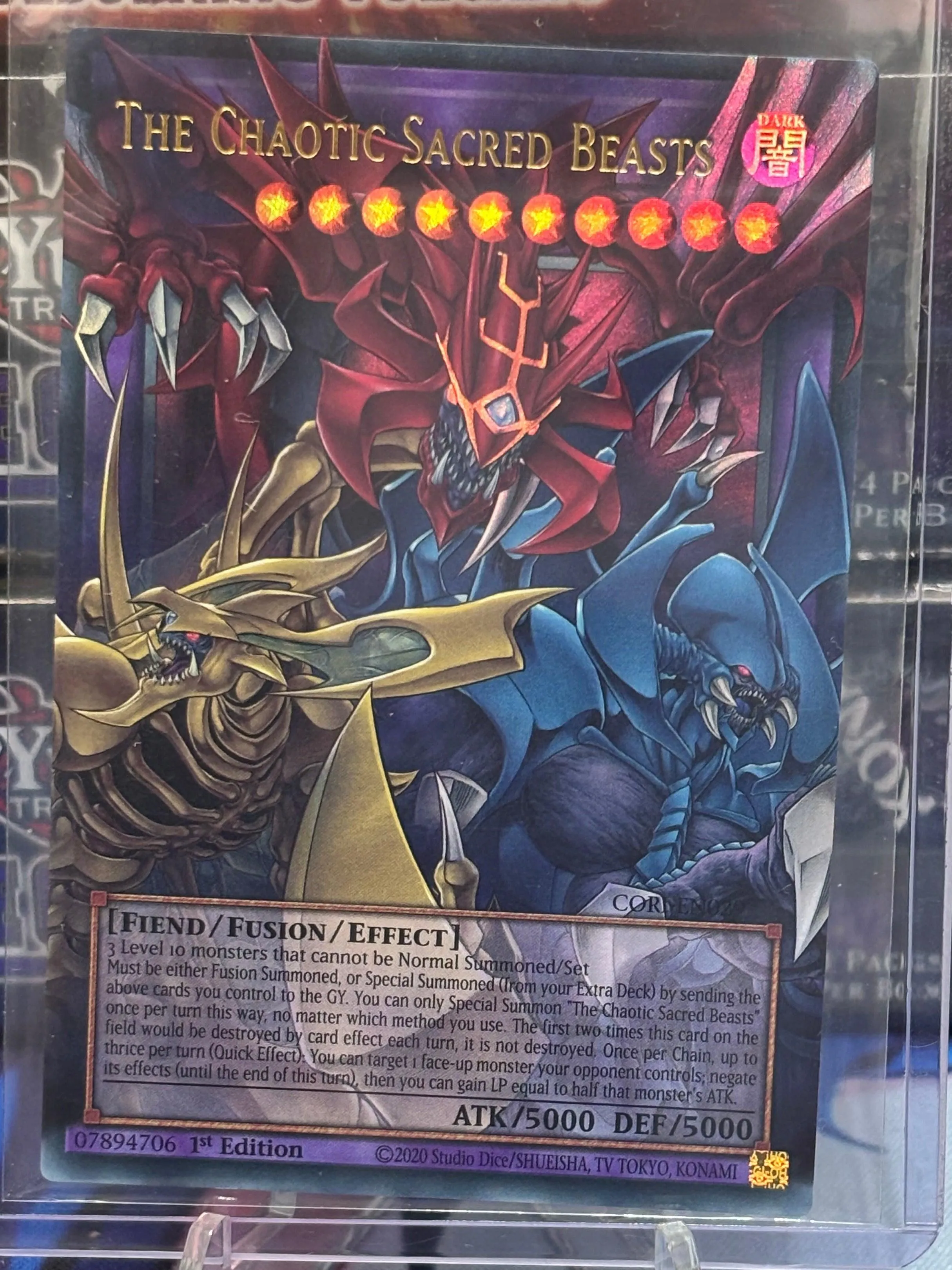 YUGIOH The Chaotic 'Phantasmal' Sacred Beasts (Name Misprint) Ultra Rare (Overframe) 1st Edition Near Mint CORI-EN029