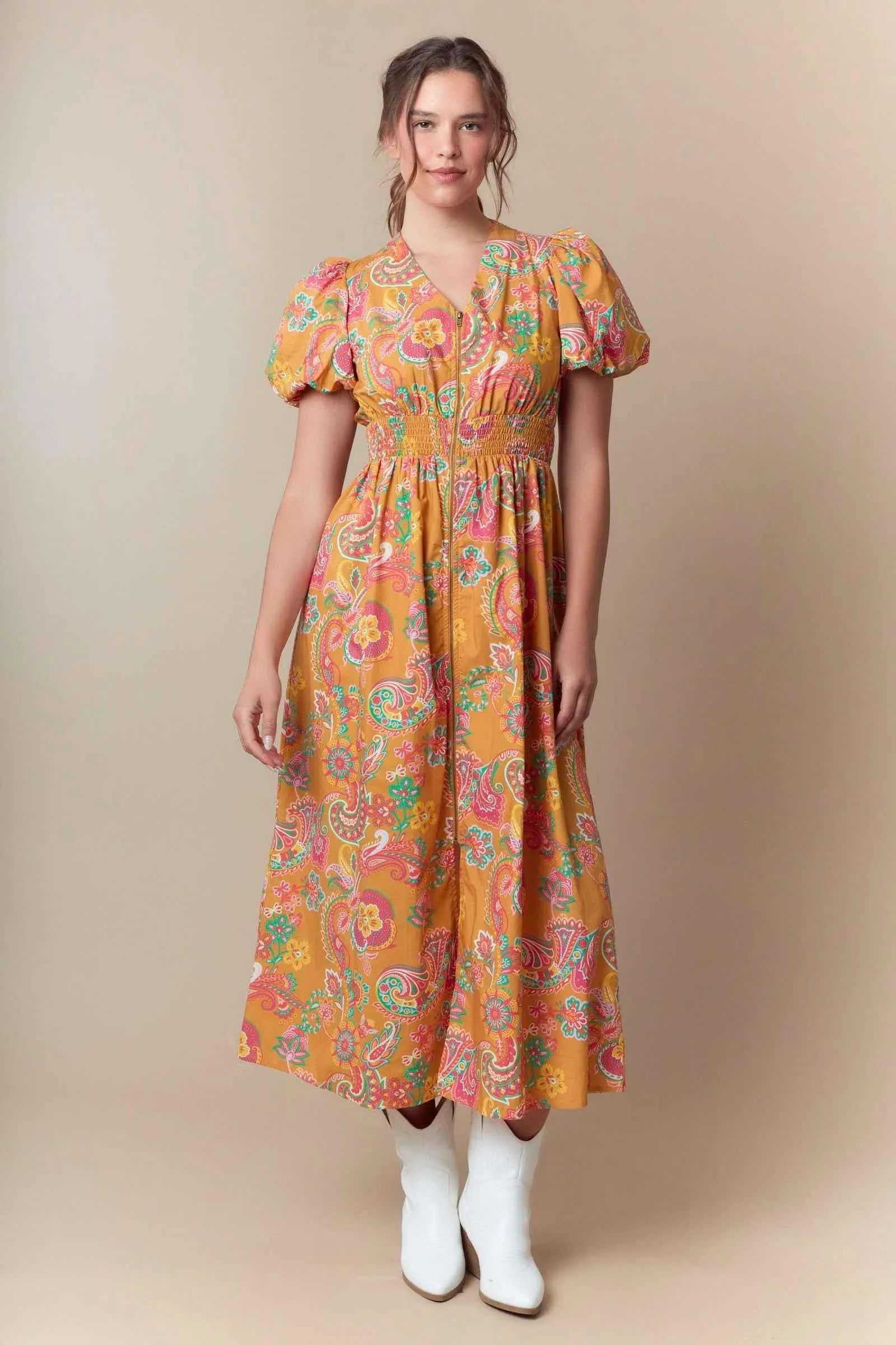 Golden Harvest Paisley Midi Dress