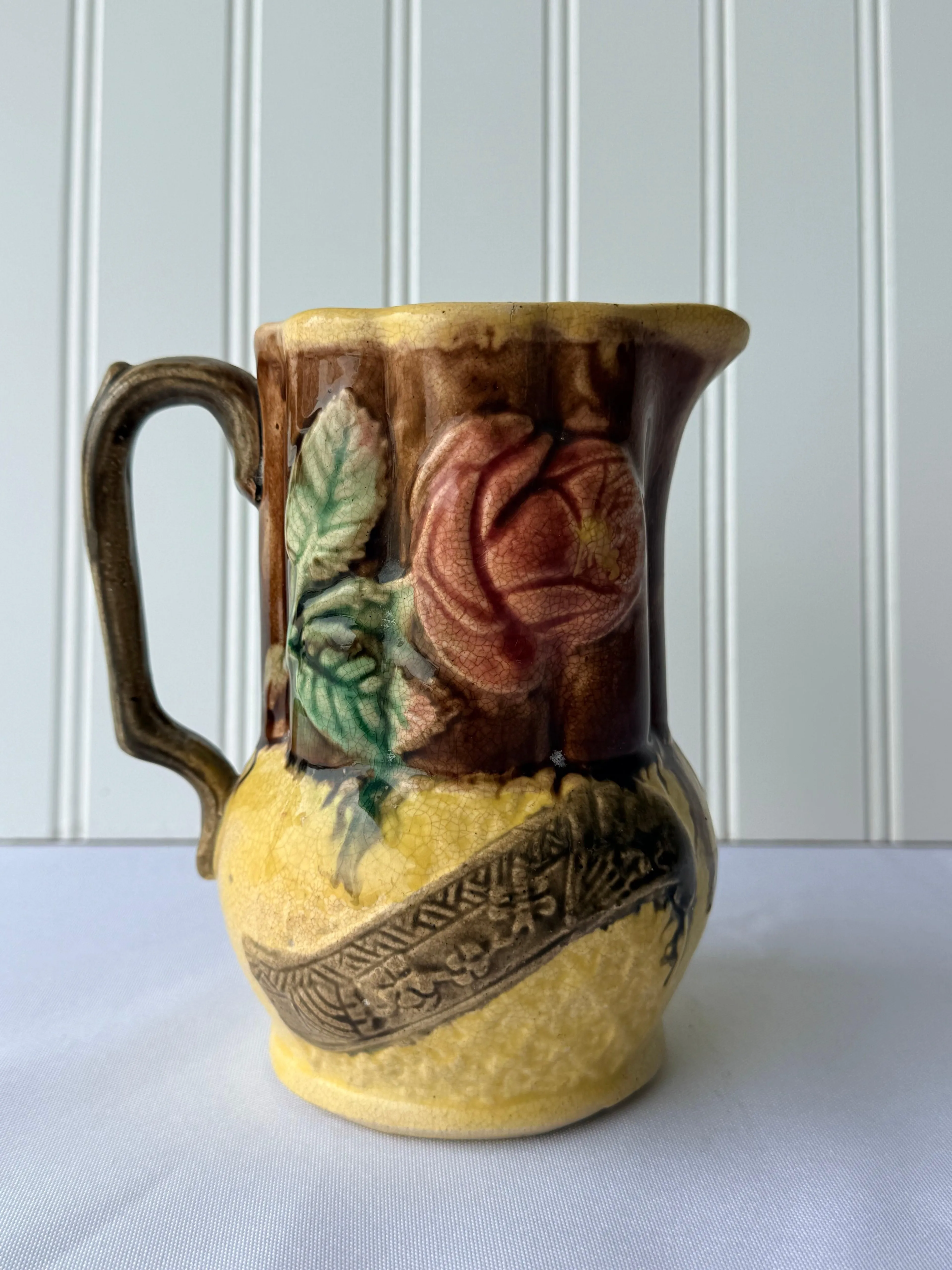 European Majolica Rose Pitcher