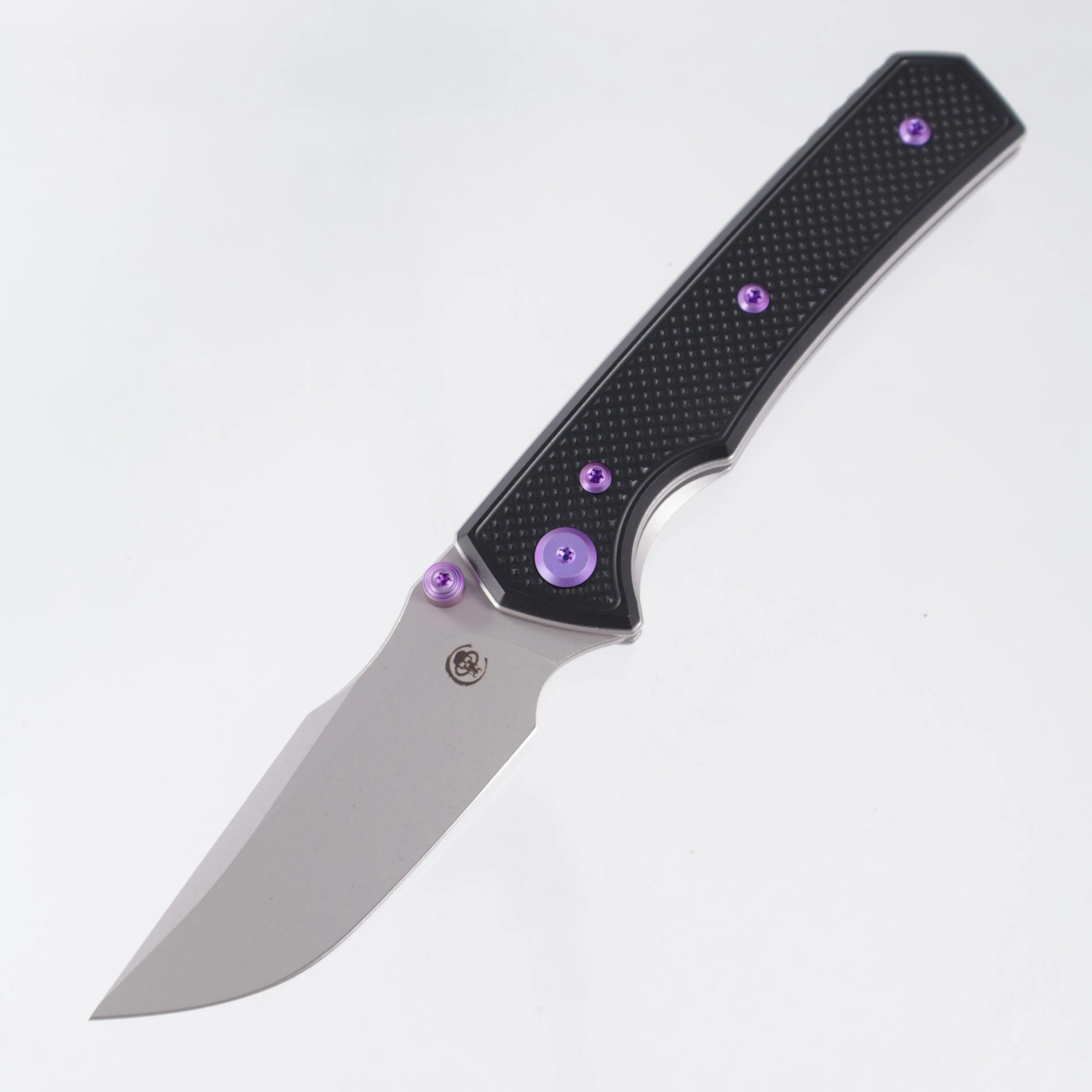 Chaves Knives x Sam Tran The Arison Street Blue Label - Black Aluminum w/ Purple Ano Ti Hardware - Stonewash 154CM