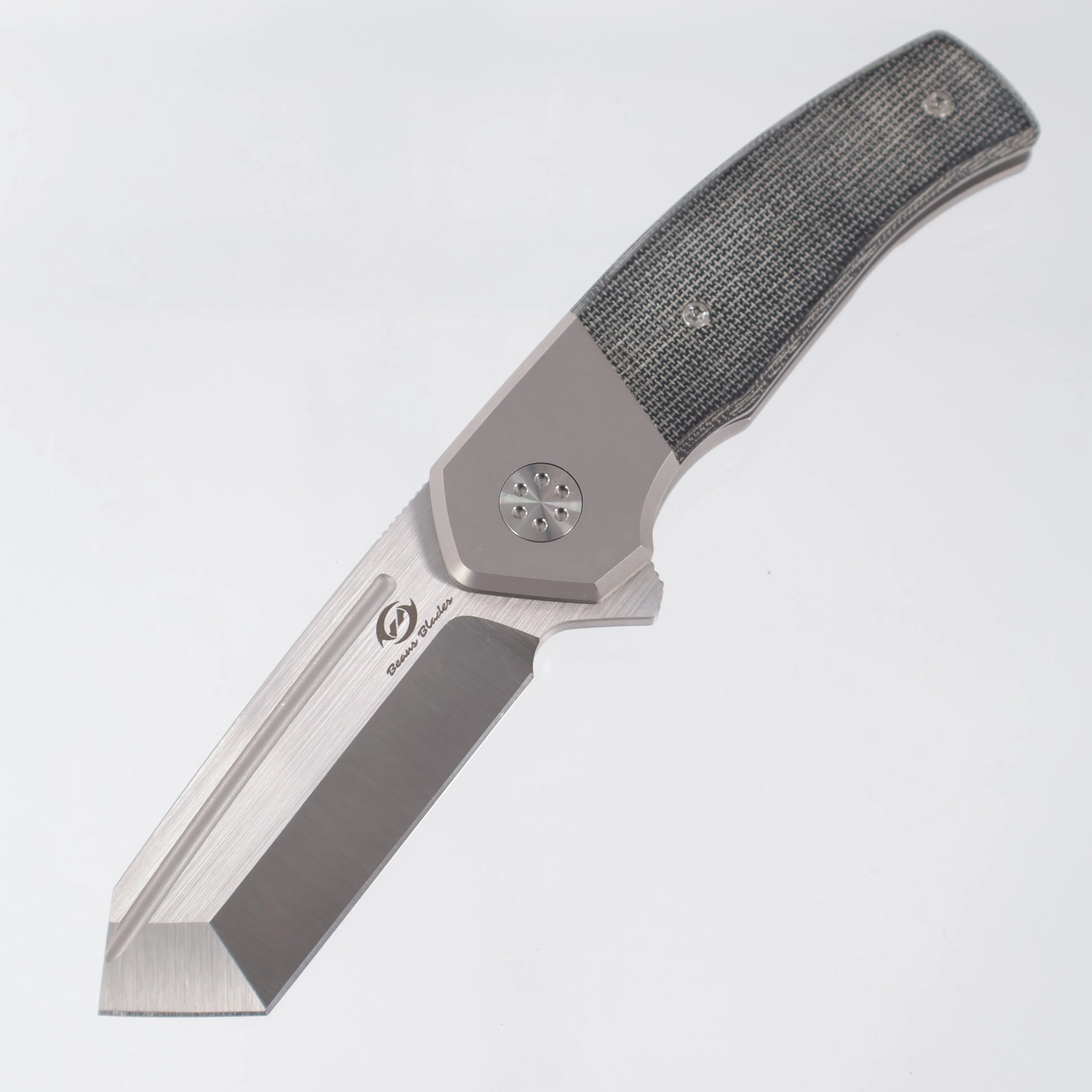 Beans Blades Mini Warrior Folder - Beadblast Titanium w/ Black Micarta - Satin M390