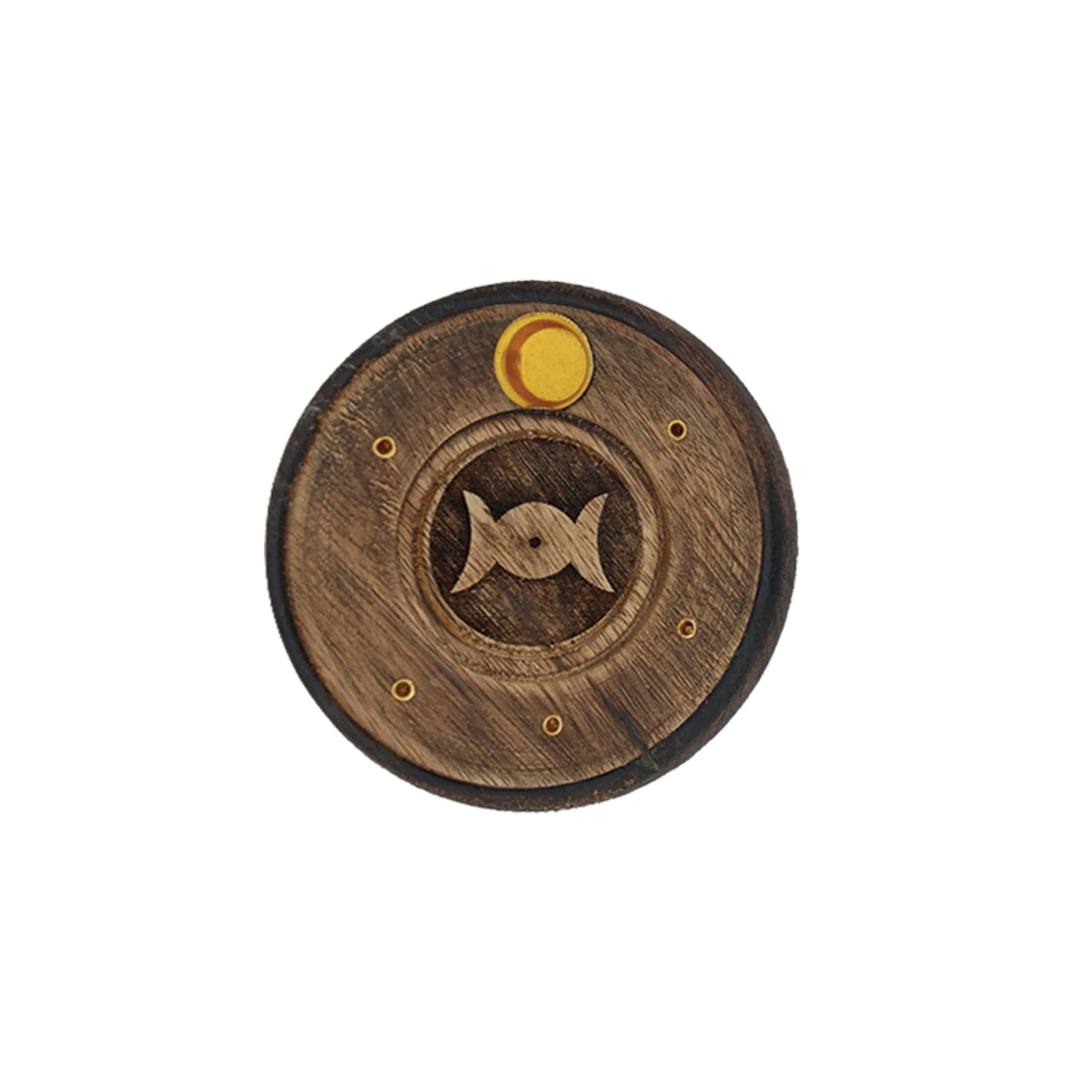 Incense Ash Catcher - Mango Wood Triple Moon (4 in.)