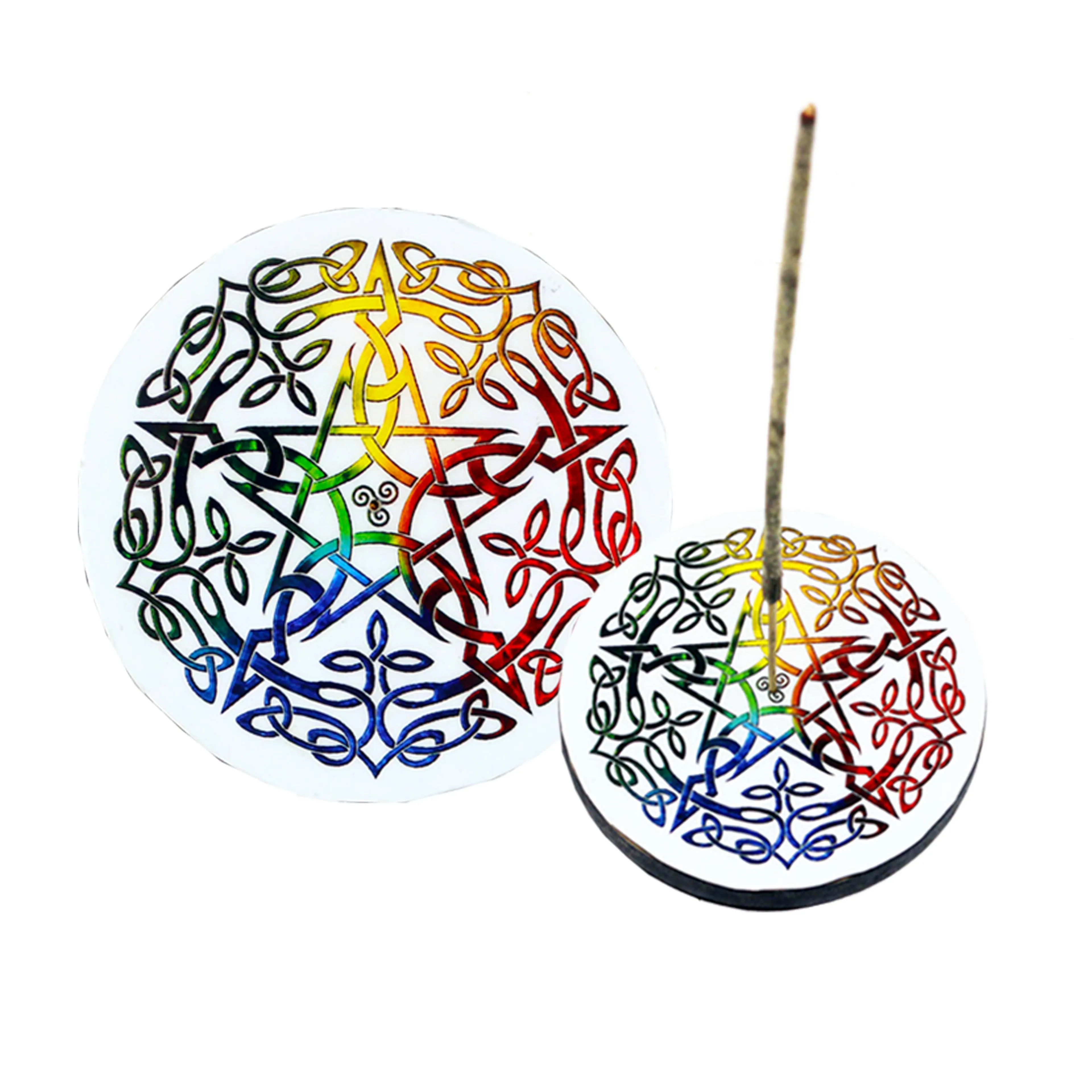 Wooden Incense Burner - Round Pentacle (4 in.)