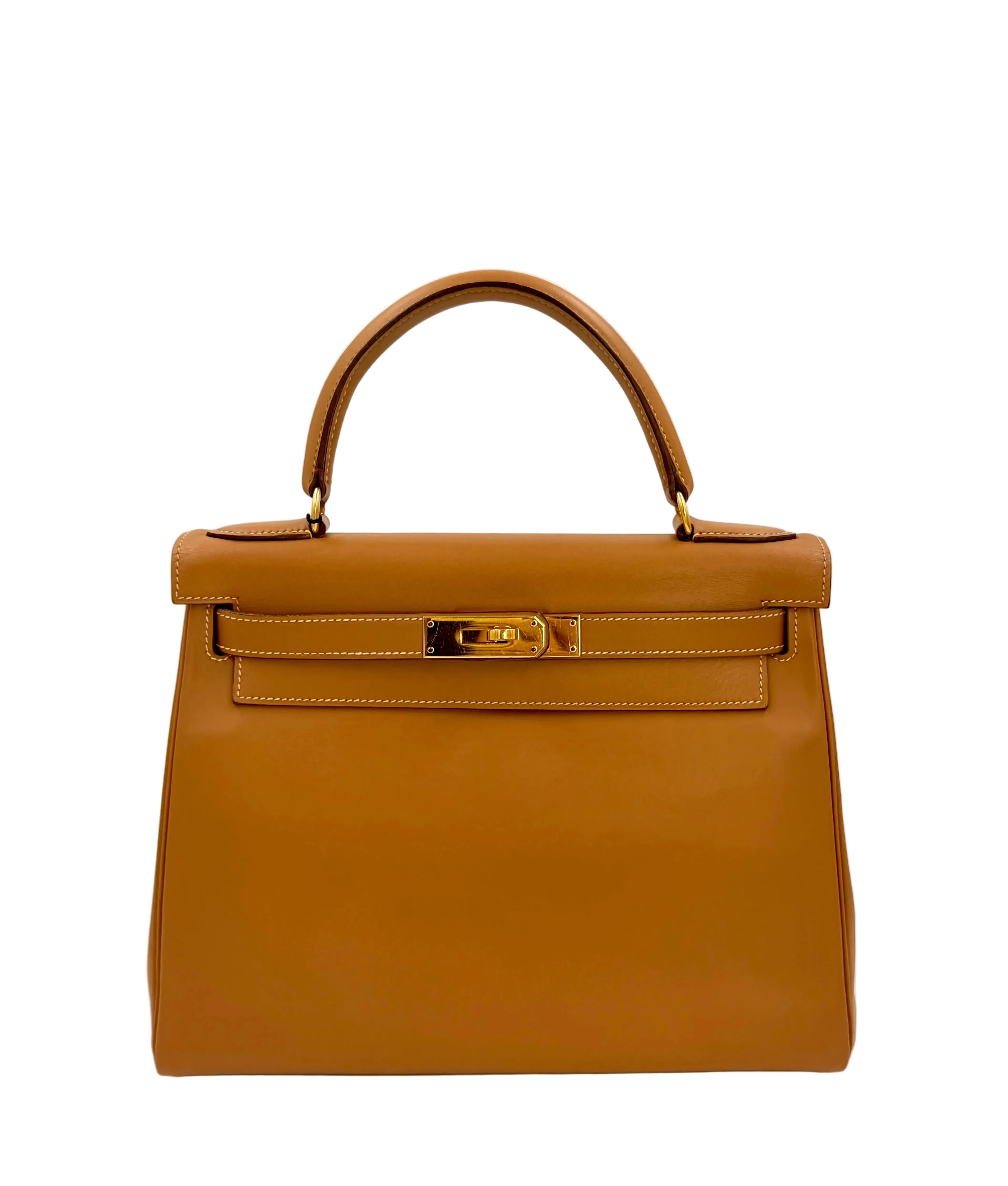 Pre-owned Hermès Vintage 1992 Kelly 28 Gold Gulliver Leather GHW - Authenticated
